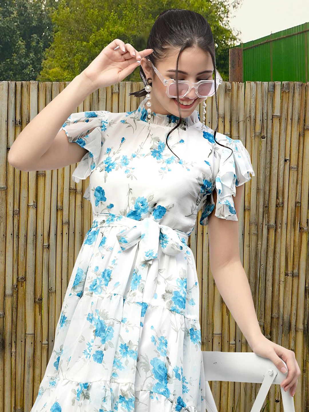 

Moda Rapido Floral Print Applique Fit & Flare Dress, Blue