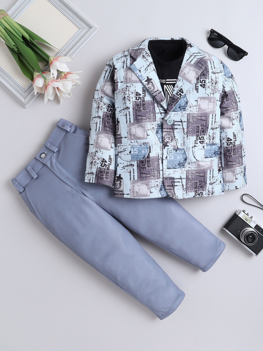

FOURFOLDS Boys Printed 3-Piece Suits, Na