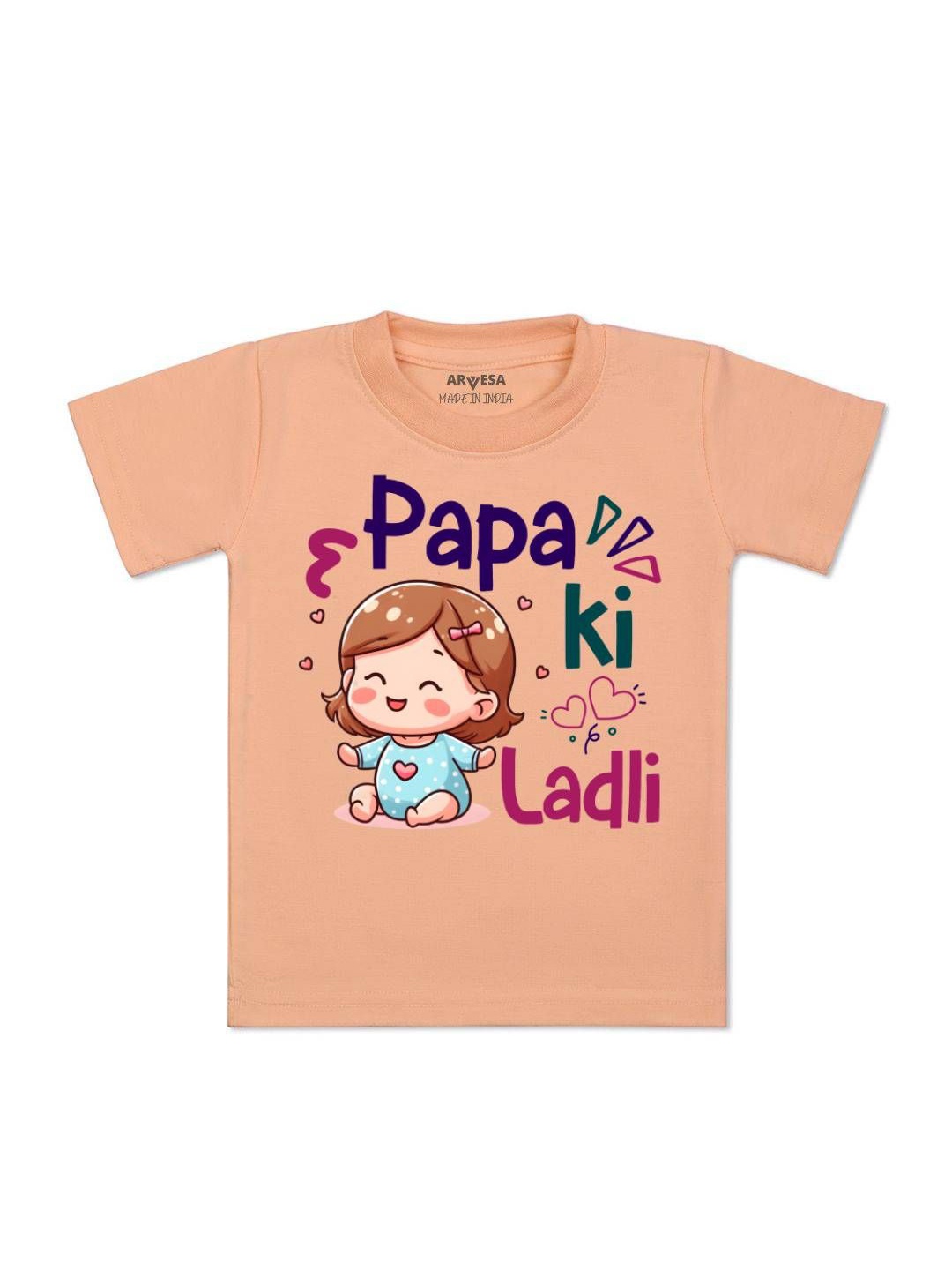 

Arvesa Kids Papa Ki Ladli Printed Tshirt, Peach