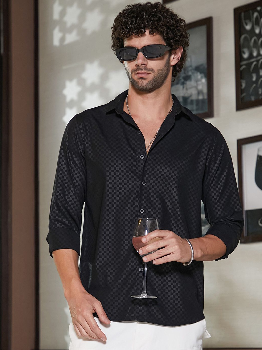 

Campus Sutra Men Comfort Opaque Printed Casual Shirt, Black