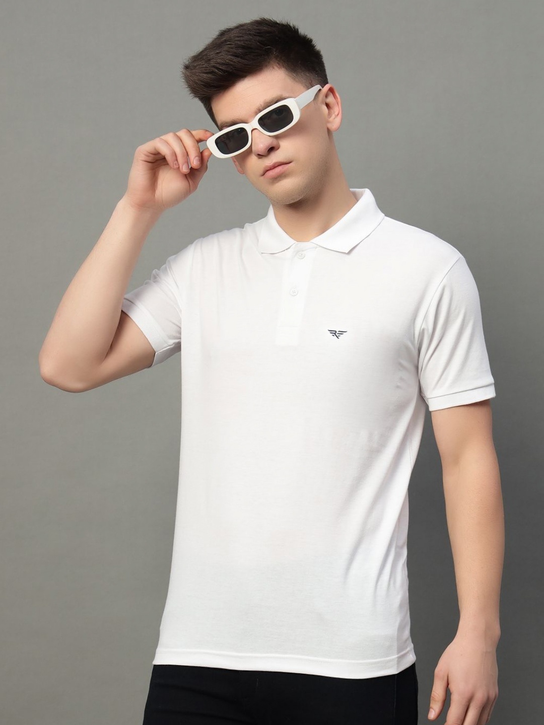 

XYRIS Men Polo Collar T-shirt, White