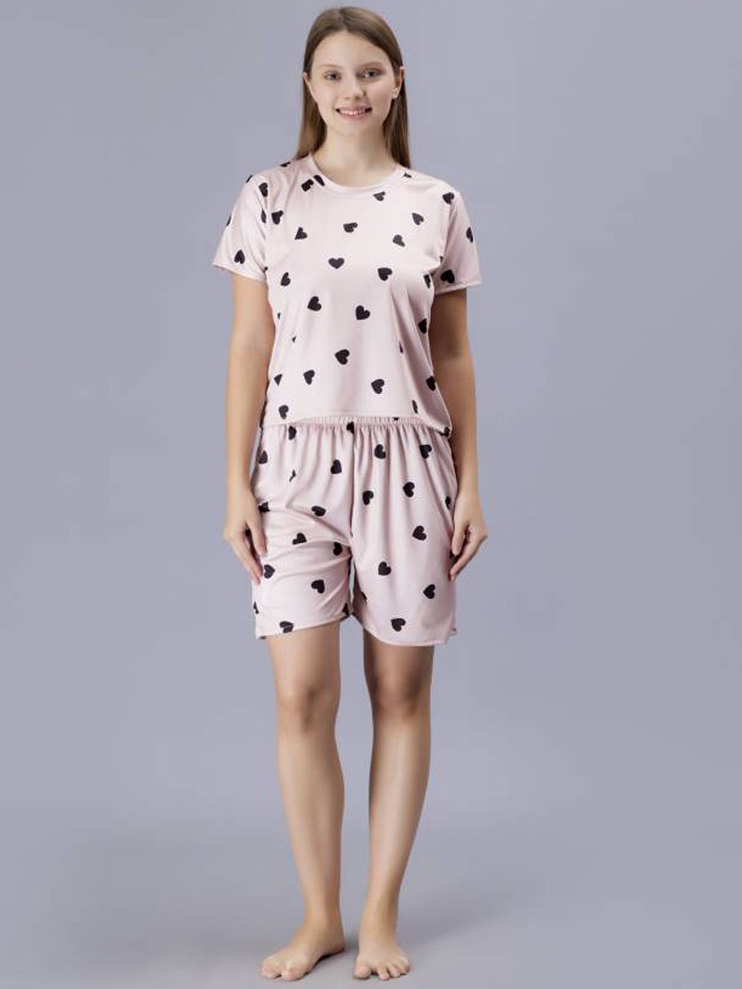 

Dreambe Women Printed Night suit, Pink