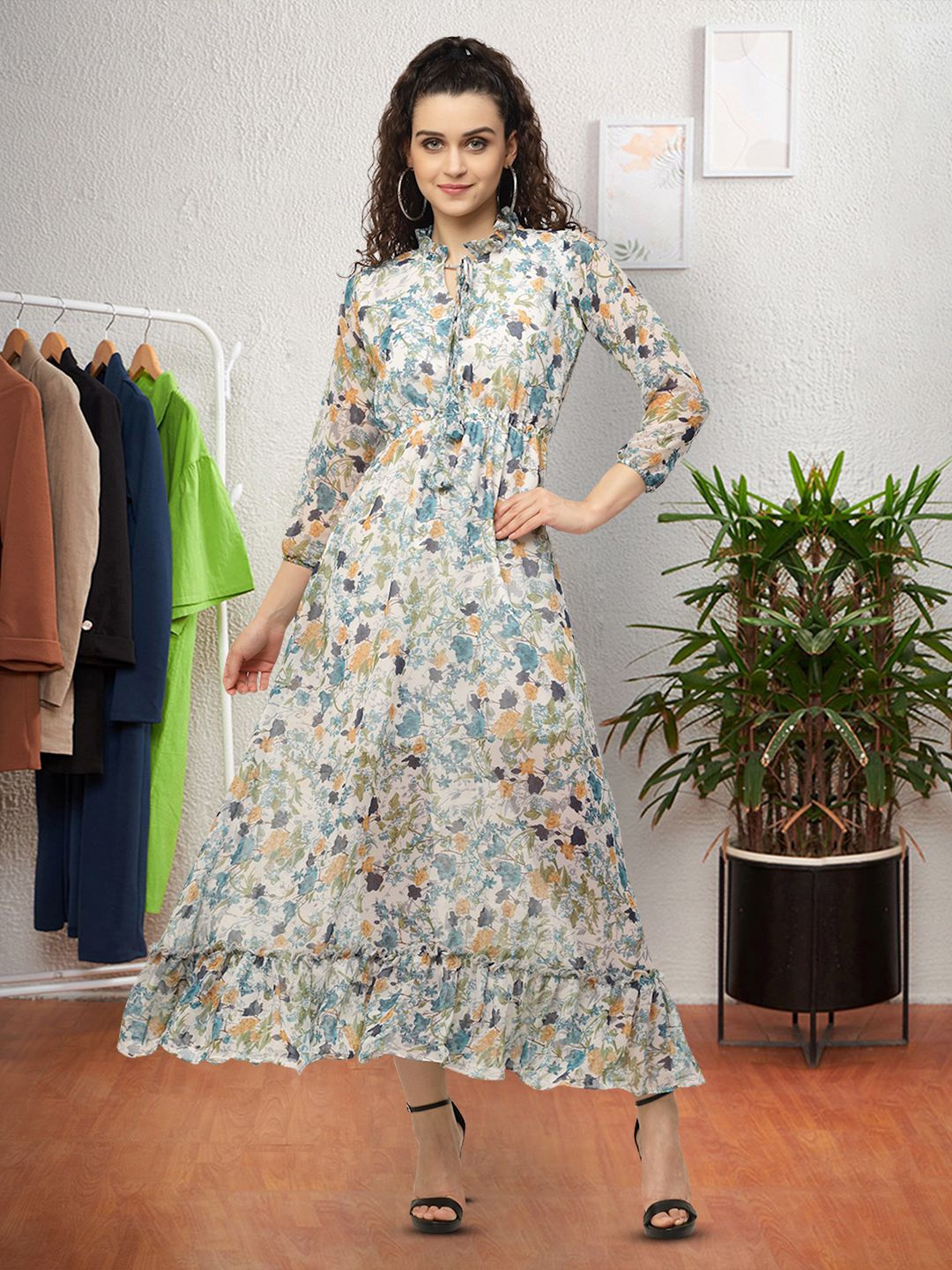 

Moda Rapido Floral Print Keyhole Neck Applique Fit & Flare Dress, Multi