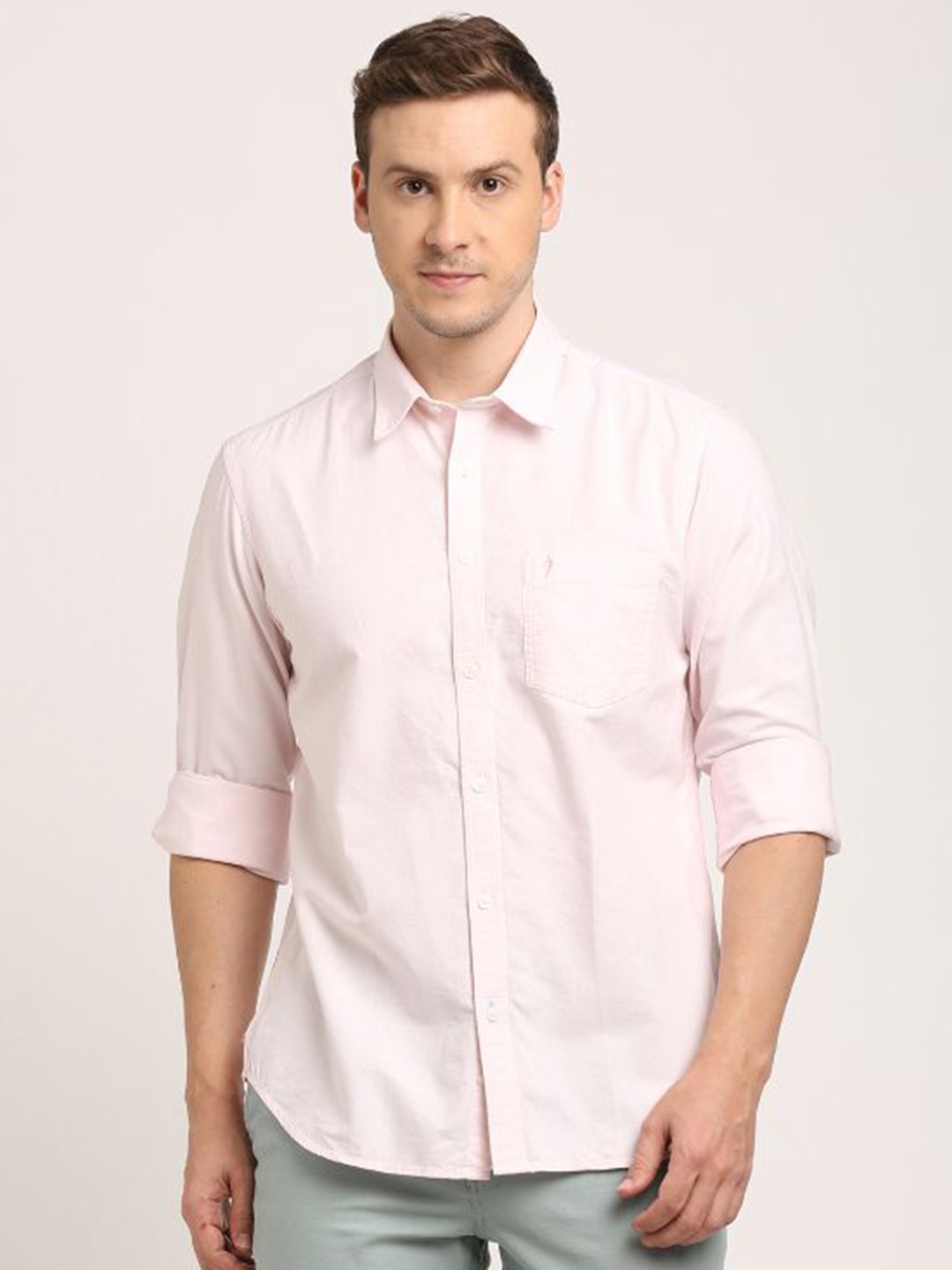 

Indian Terrain Men Classic Slim Fit Opaque Casual Shirt, Pink