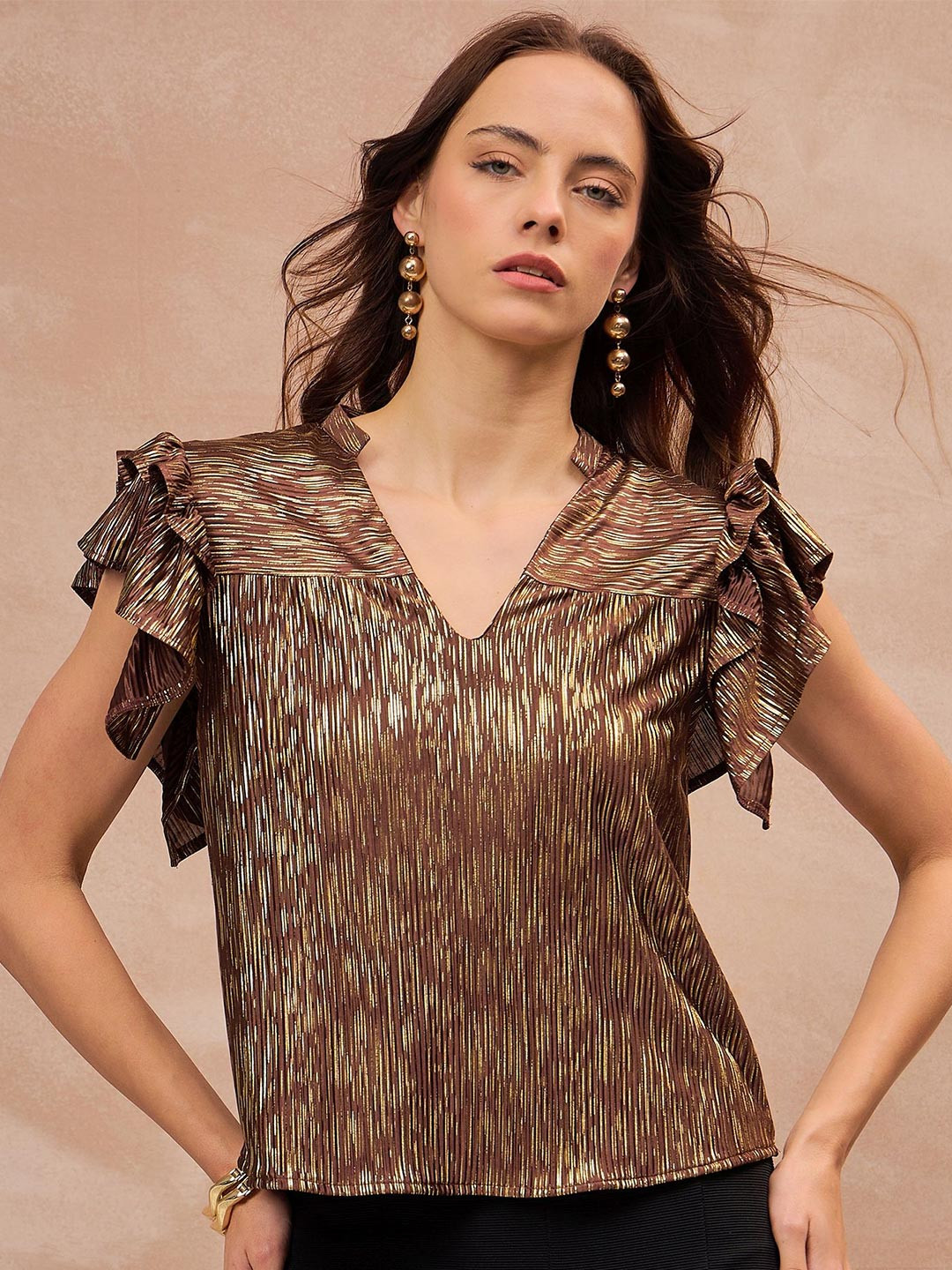 

all about you Flutter Sleeve Top, Brown