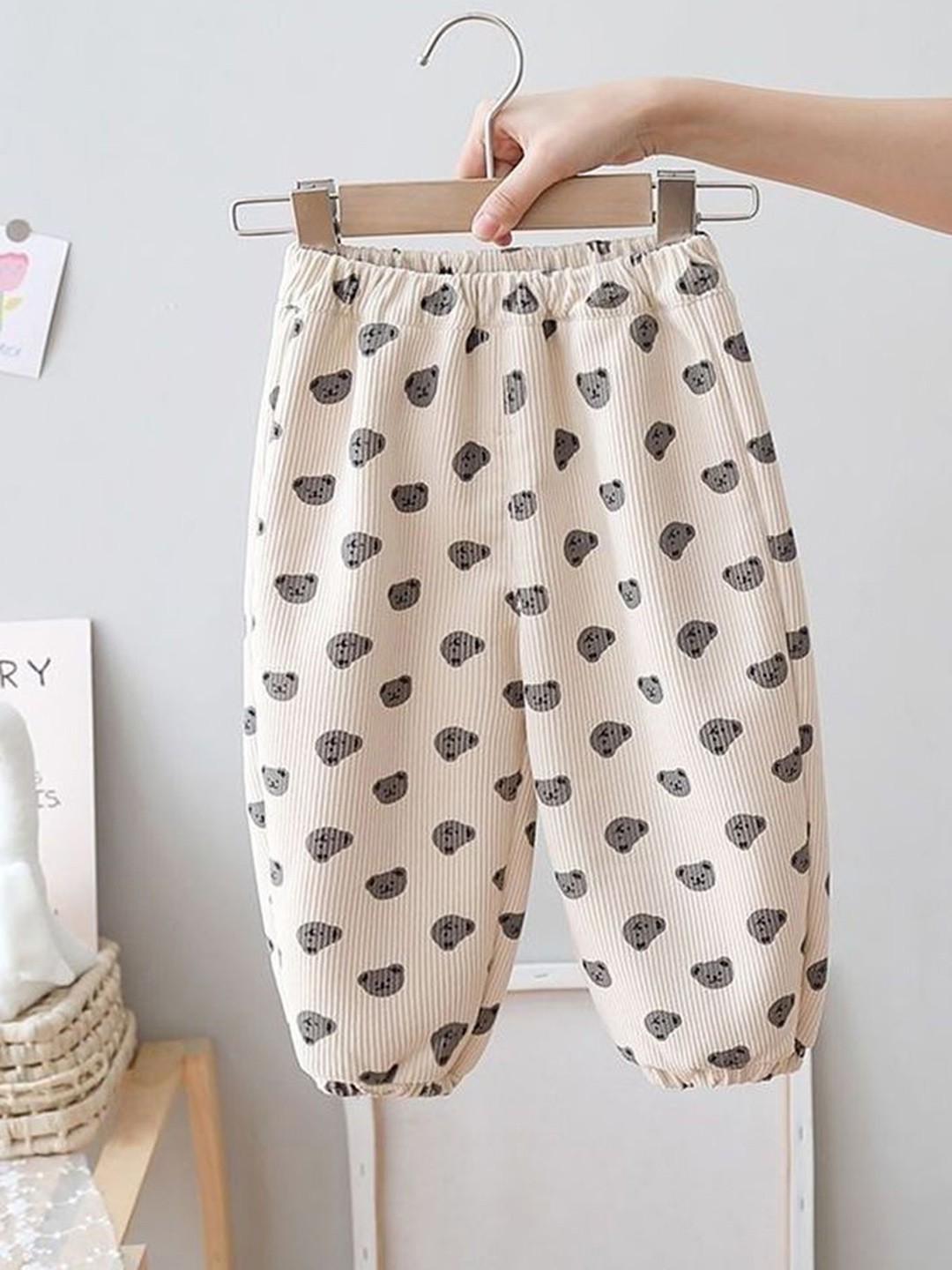 

LULU & SKY Girls Polka Dot Printed Tapered Fit Joggers Trousers, Beige