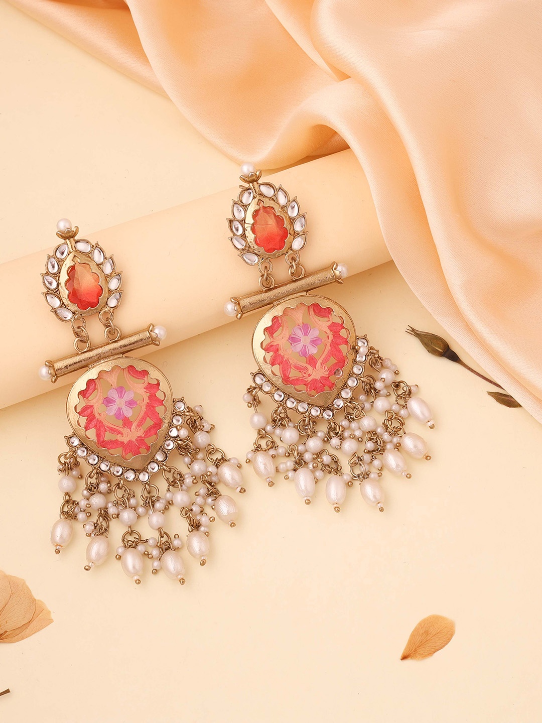 

Anouk Gold-Plated Artificial Stones And Beads Beaded Teardrop Shaped Drop Earrings