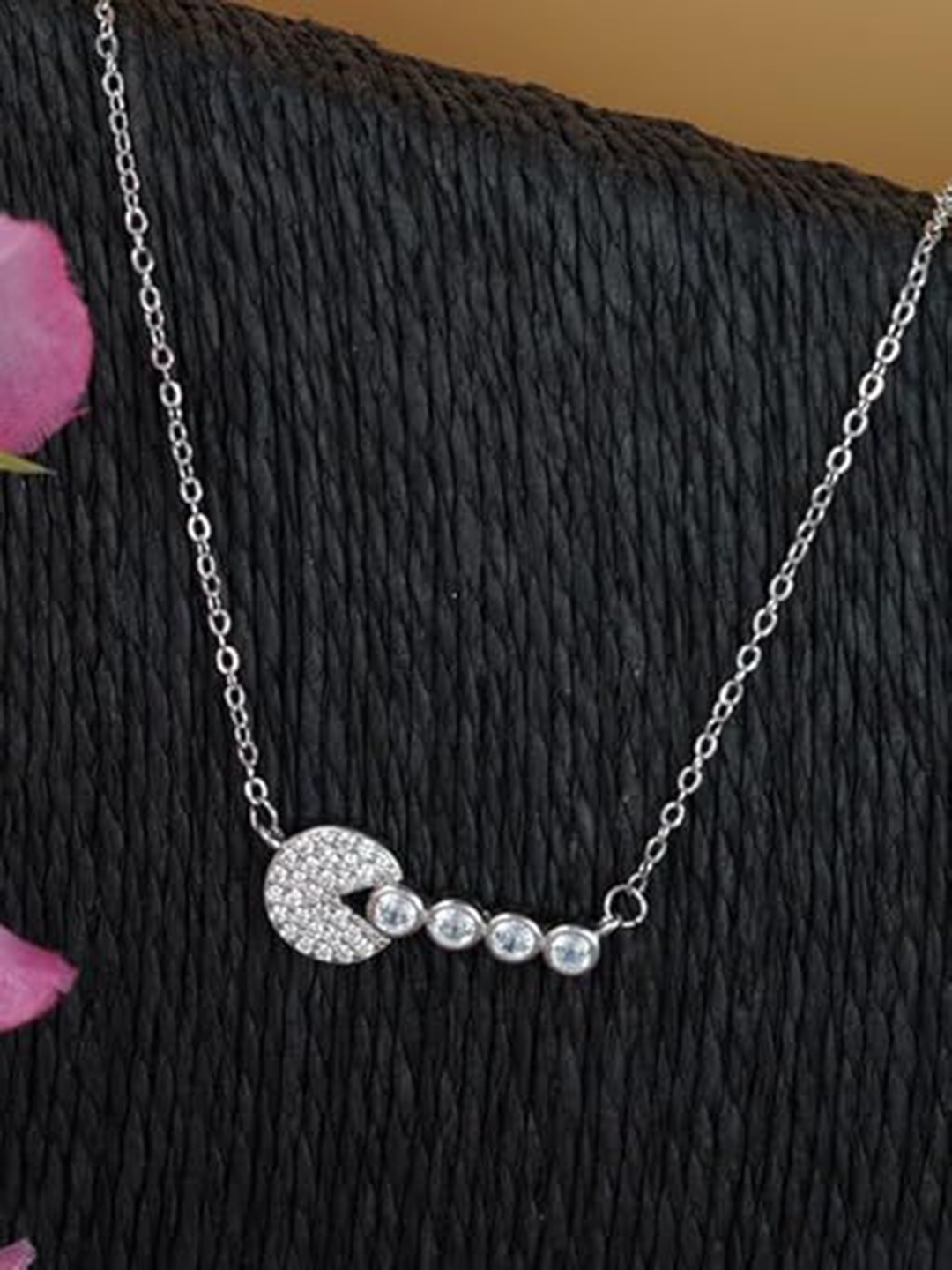 

Tuanz Silver Jewelry 925 Silver Rhodium-Plated Artificial Stone Studded Necklace