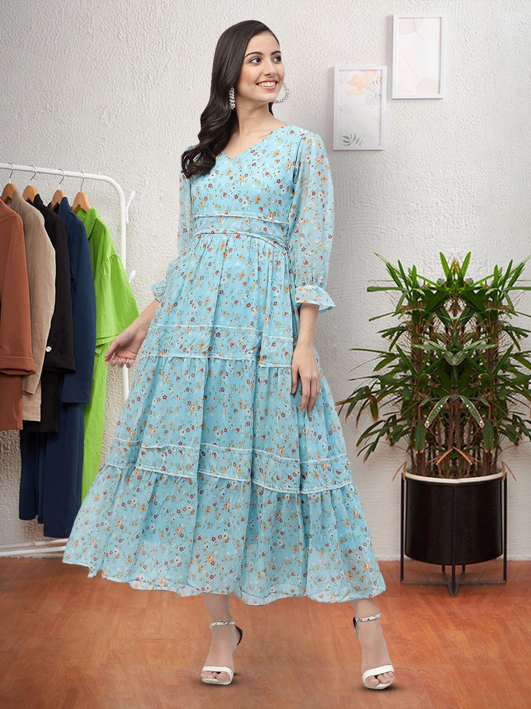 

Moda Rapido Floral Print Applique Fit & Flare Dress, Blue