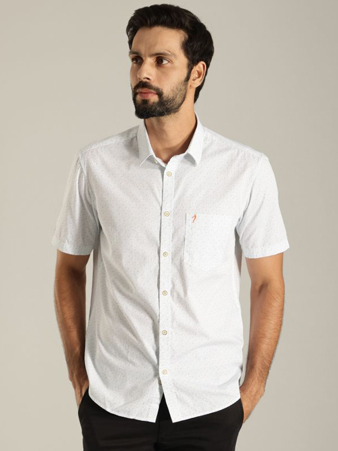 

Indian Terrain Men Slim Fit Opaque Printed Casual Shirt, White