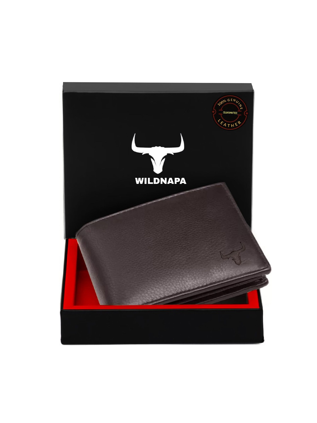 

WILDNAPA Men Leather Two Fold Wallet, Brown