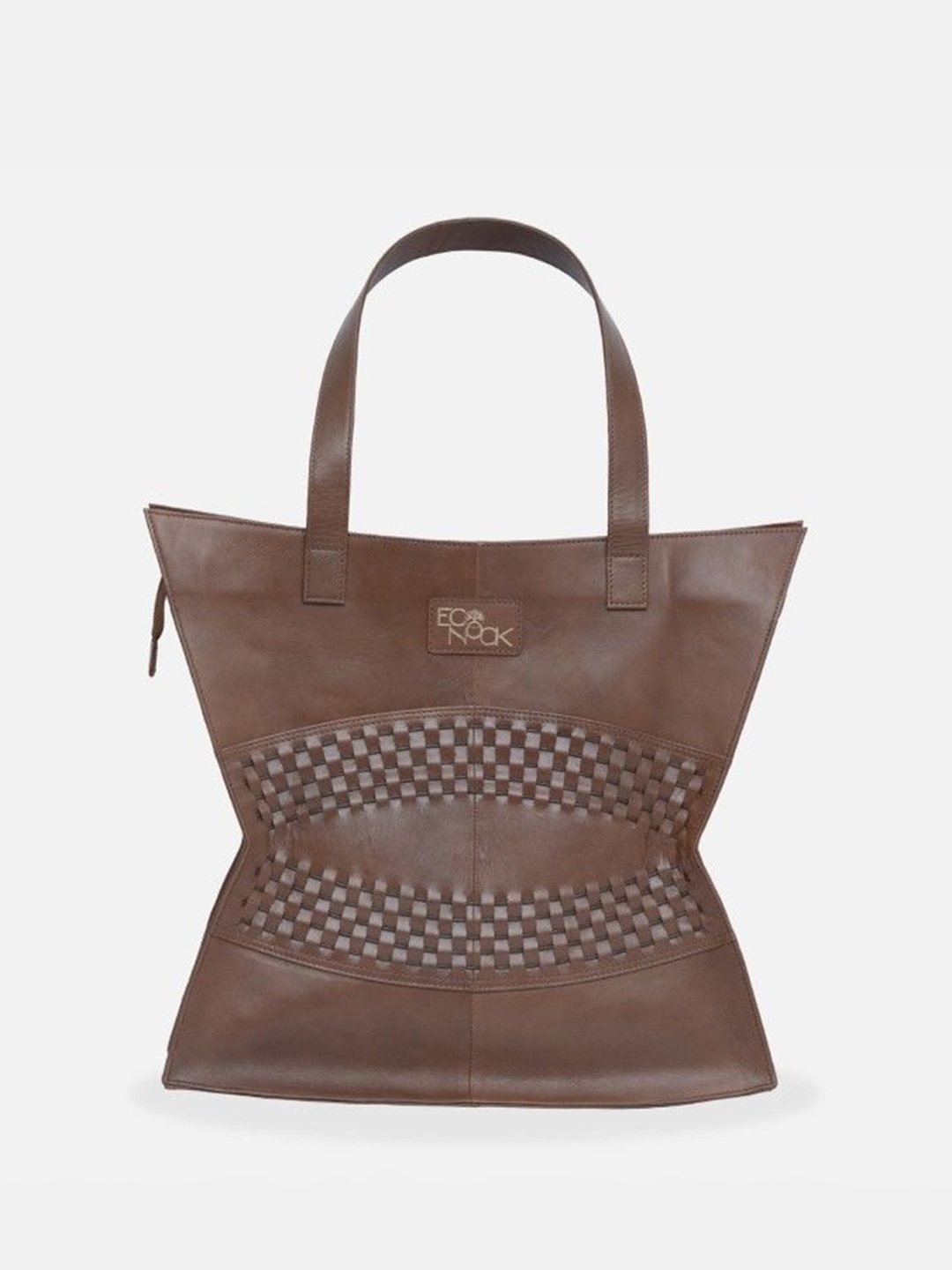 

Econock Leather Structured Tote Bag with Cut Work, Tan