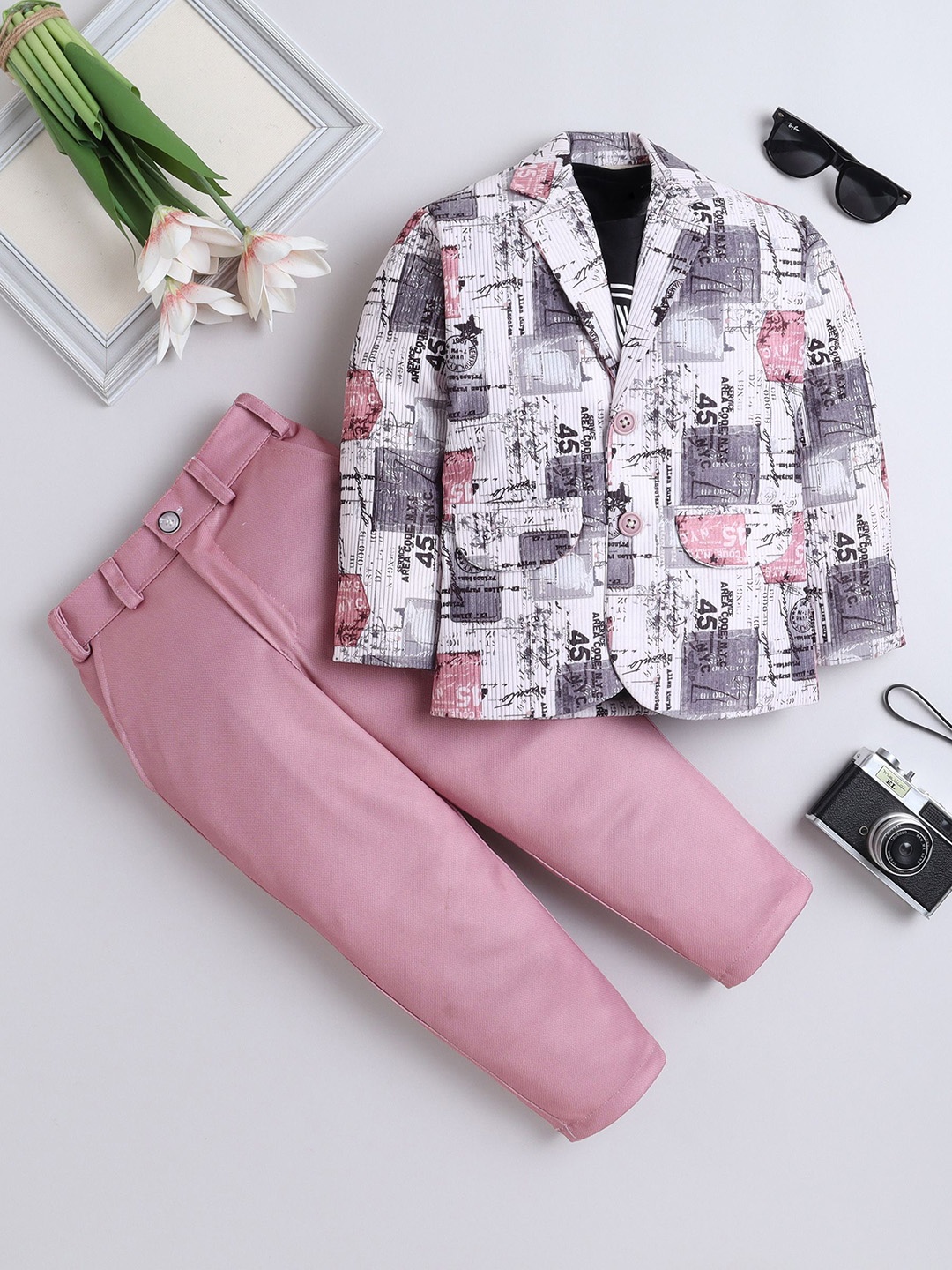 

FOURFOLDS Boys Printed 3-Piece Suits, Pink