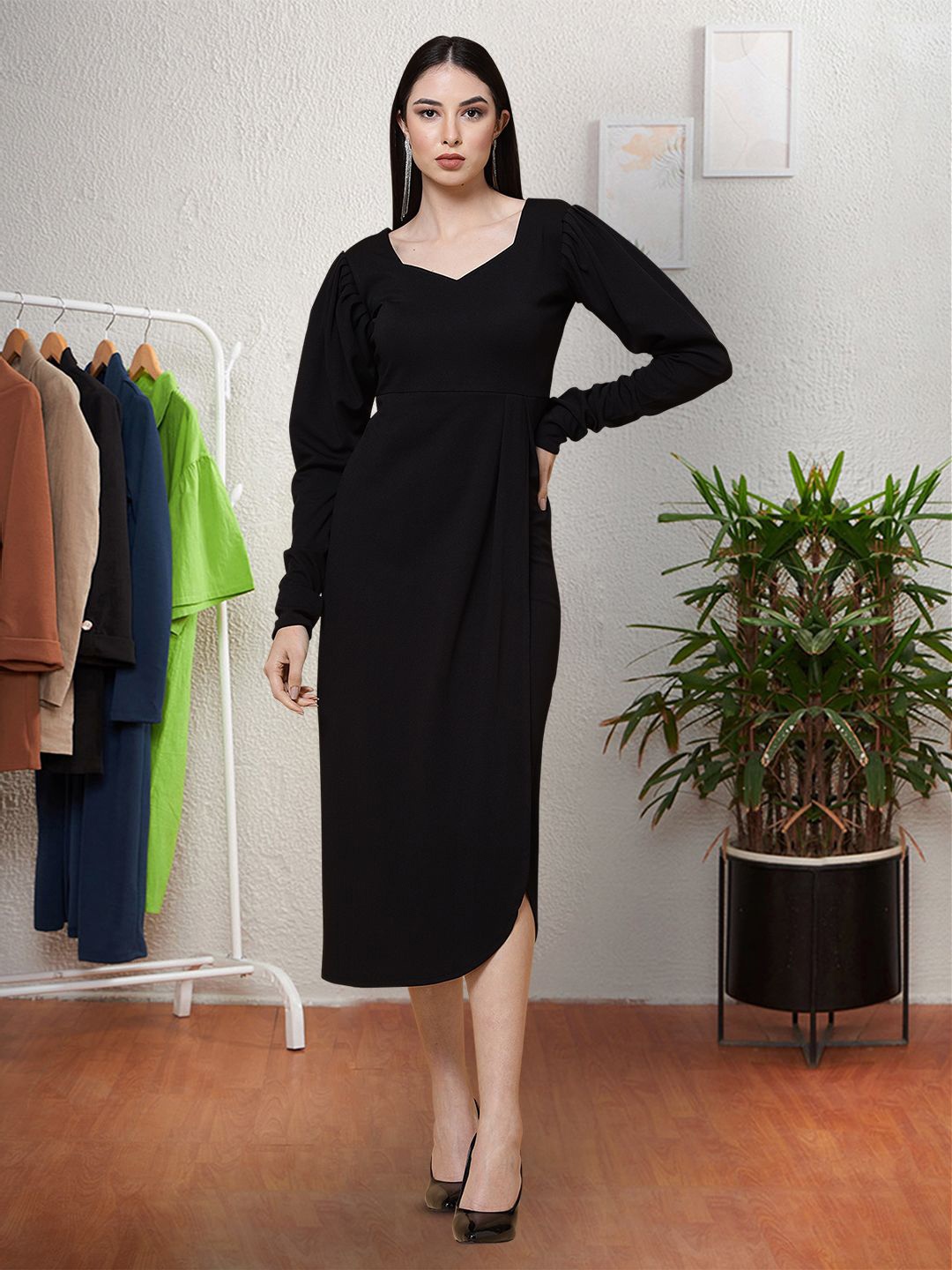 

Moda Rapido Applique Fit & Flare Dress, Black