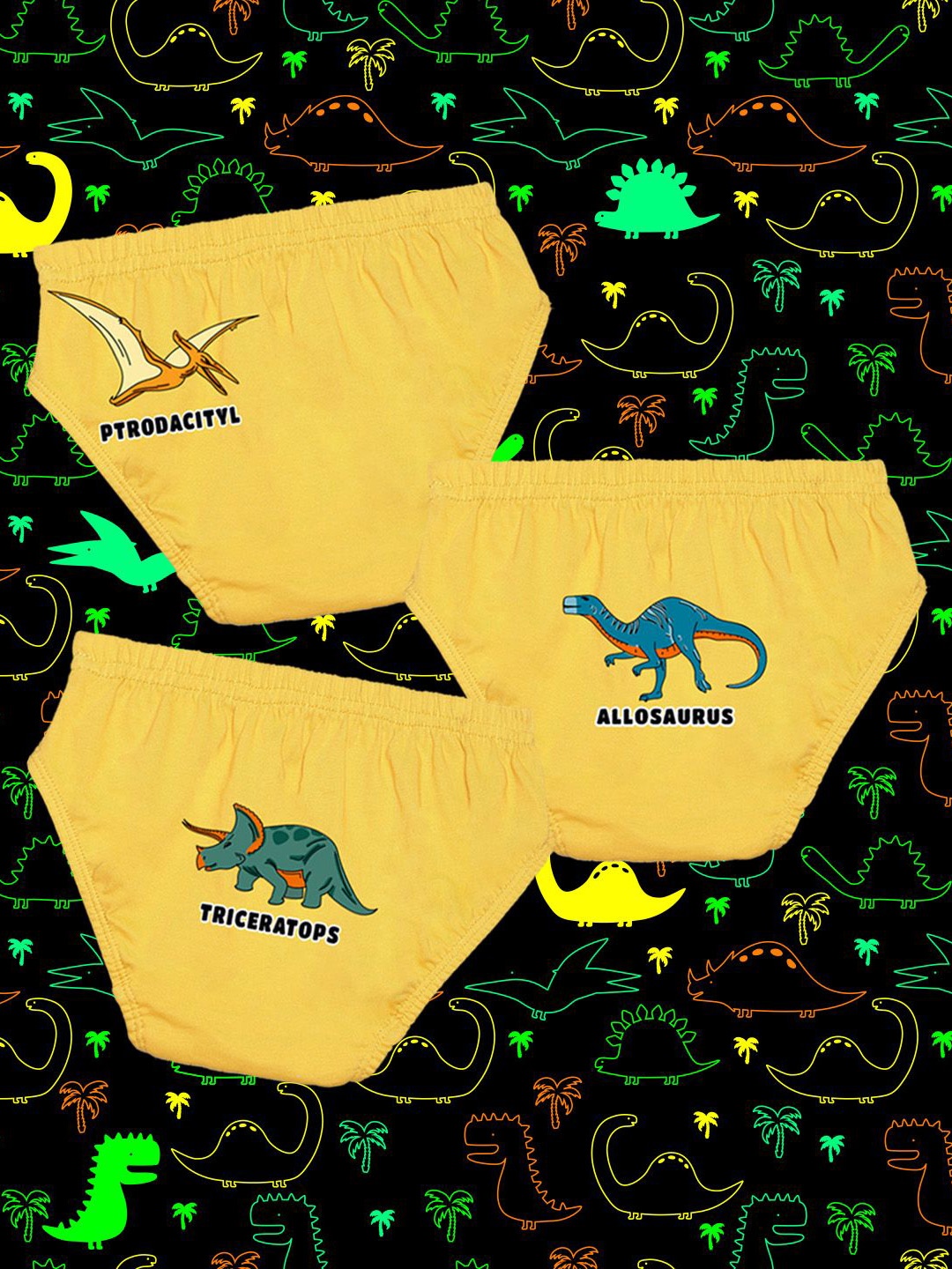 

NUSYL Boys Pack Of 3 Printed Mid Rise Basic Briefs - NUBCBRFPO3.0130, Yellow
