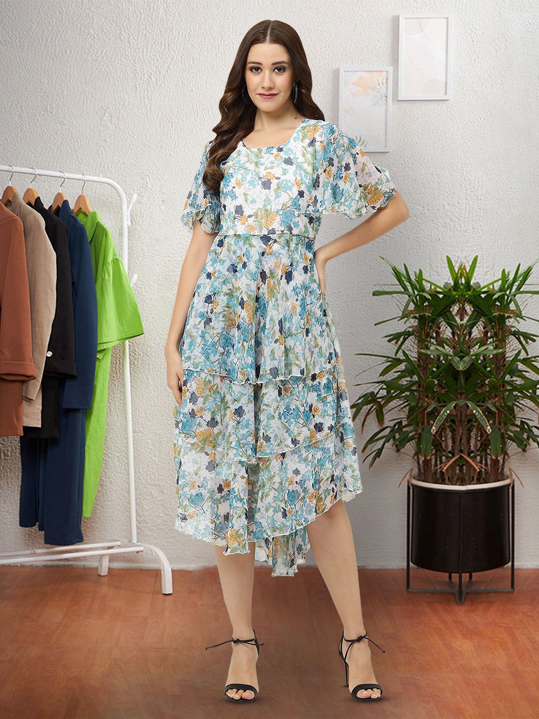 

Moda Rapido Floral Print Applique Fit & Flare Dress, Multi