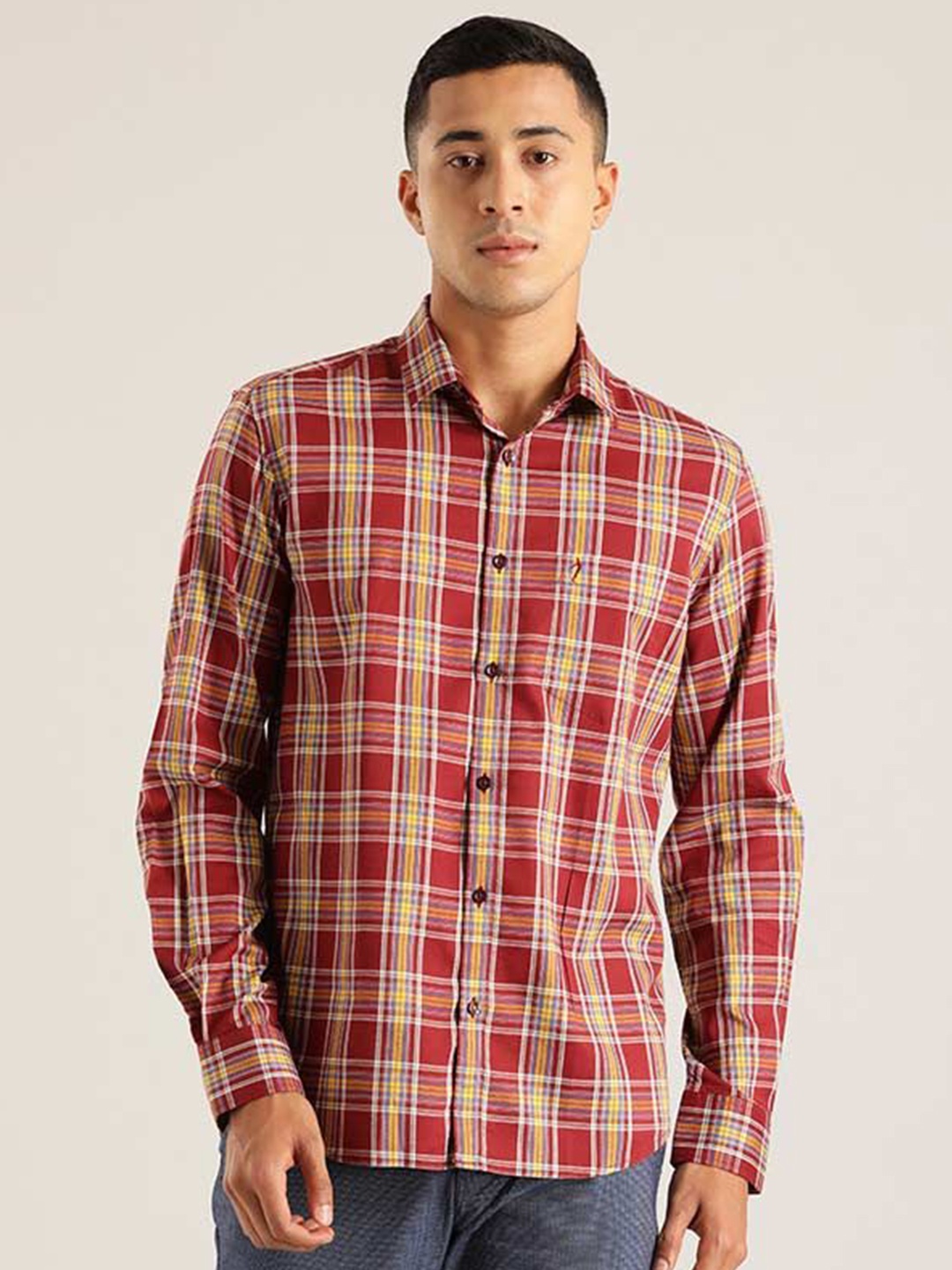 

Indian Terrain Men Slim Fit Tartan Checks Opaque Checked Casual Shirt, Red