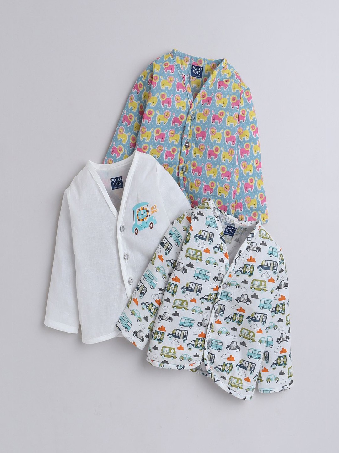 

Polka Tots Infants Pack Of 3 Printed Cotton Jhabla PTFV-10260, White