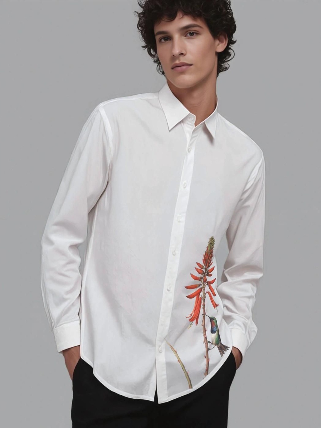 

HE SPOKE Men Smart Tailored Fit Floral Opaque Casual Shirt, White