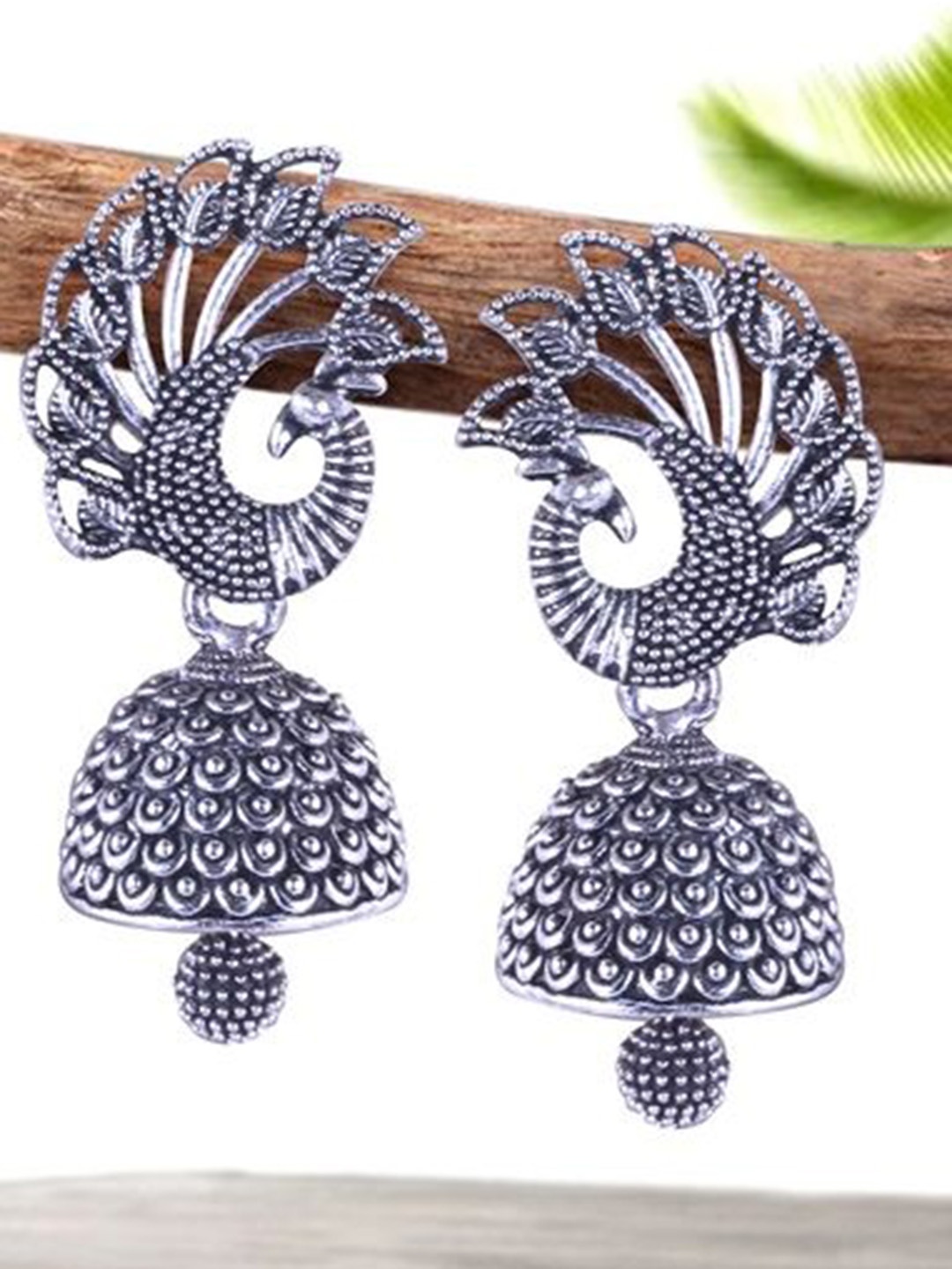 

DIVASTRI Set Of 4 Silver-Plated Dome Shaped Oxidised Jhumkas