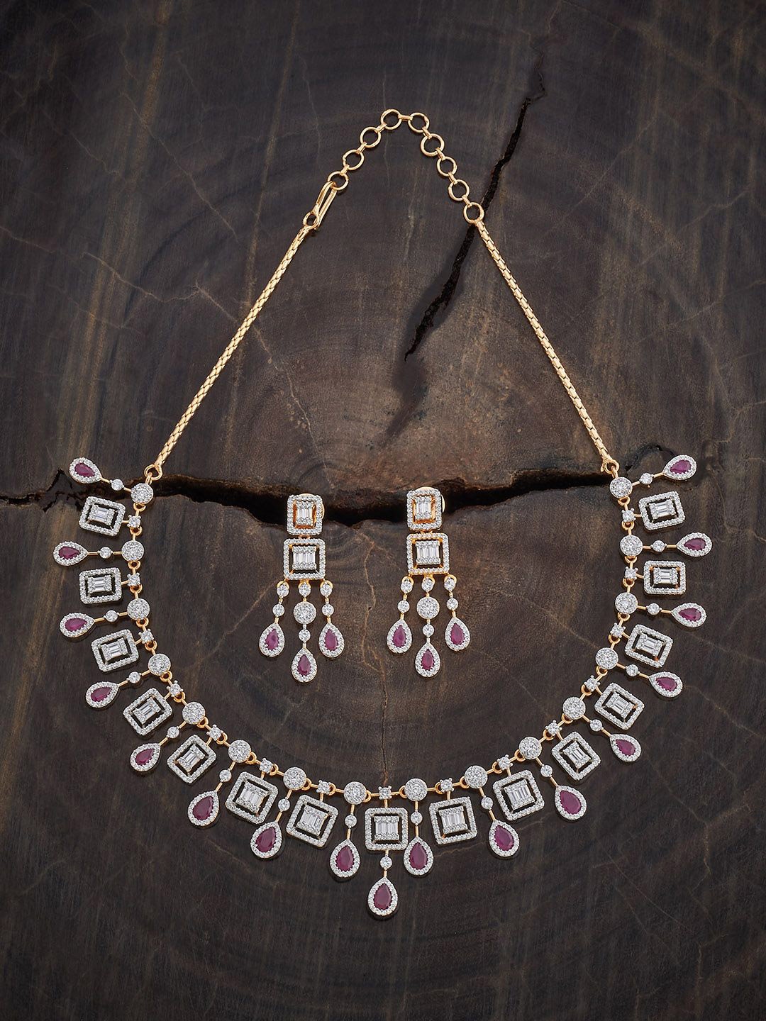 

Kushal's Fashion Jewellery Ruby Rhodium Gold-Plated Party Zircon Jewellery Set