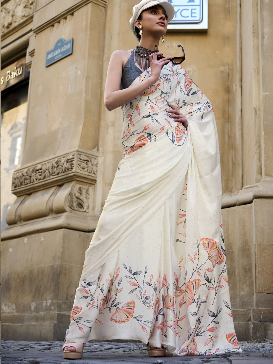 

Anouk Floral Pure Crepe Saree, White