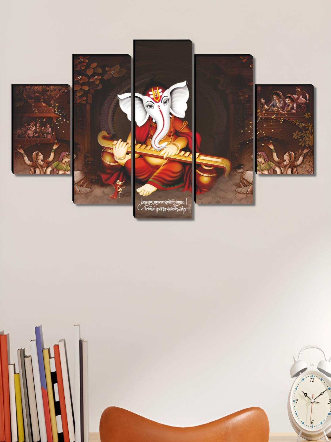 

Aura White & Red 5 Pieces Wooden Ganesha Religious Wall Art