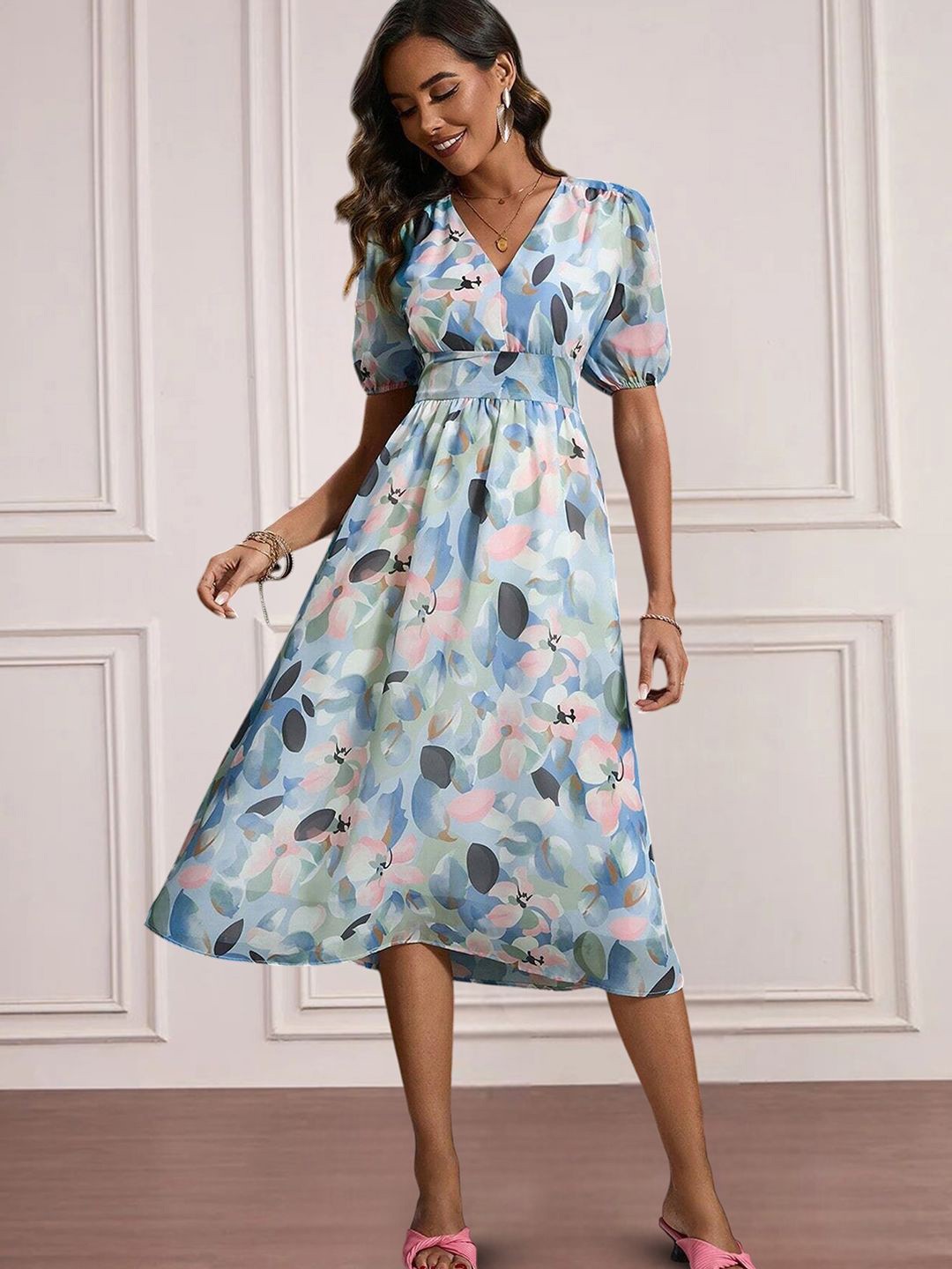 

Moda Rapido Floral Print Applique Fit & Flare Dress, Multi