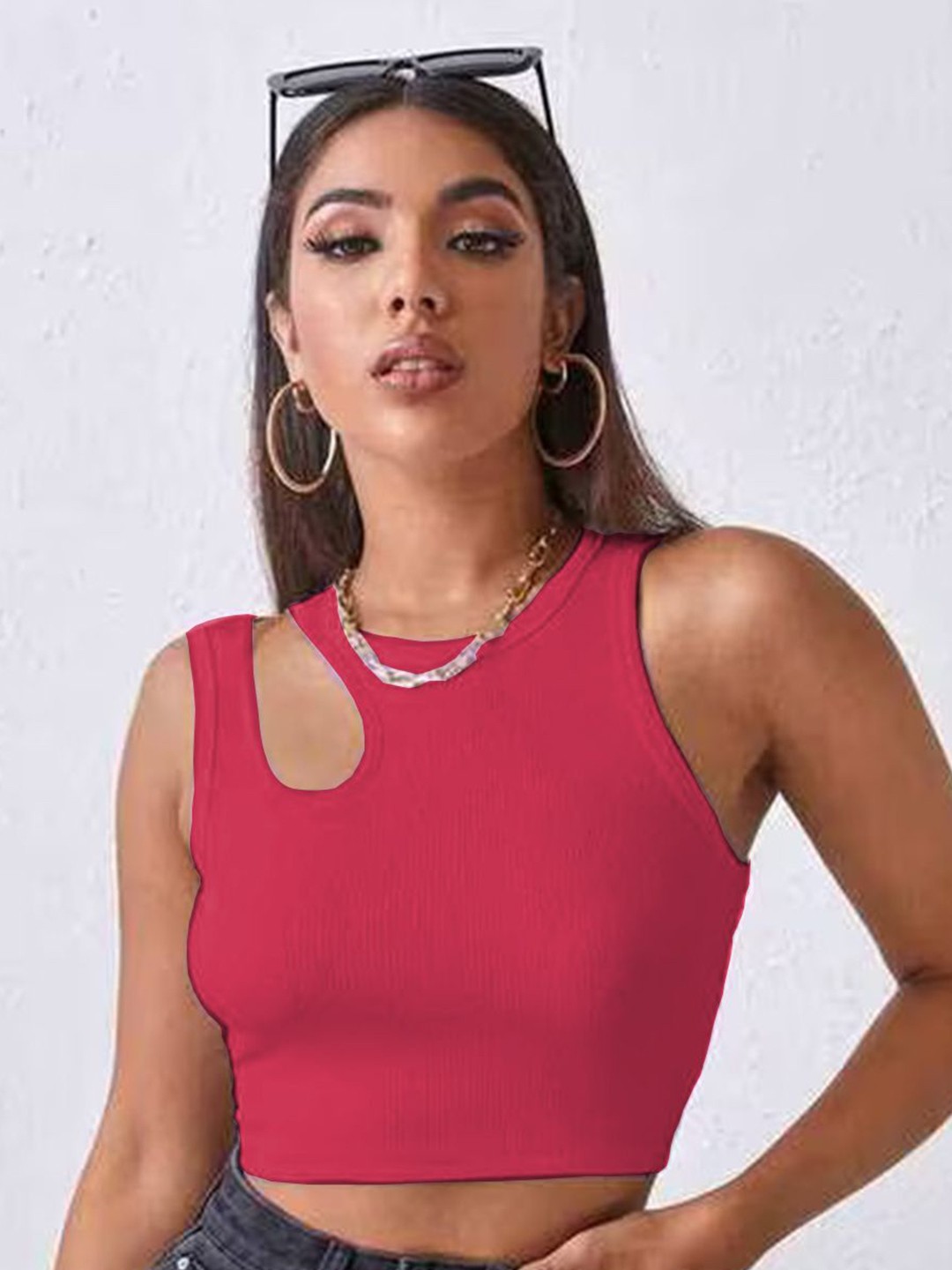 

Mast & Harbour Cotton Tank Crop Top, Pink