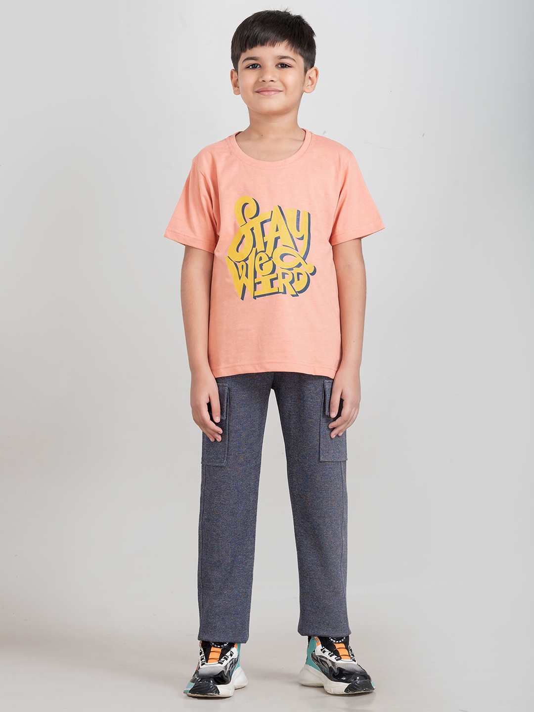

Taatoom Boys Typography Printed Pure Cotton T-shirt With Joggers, Orange
