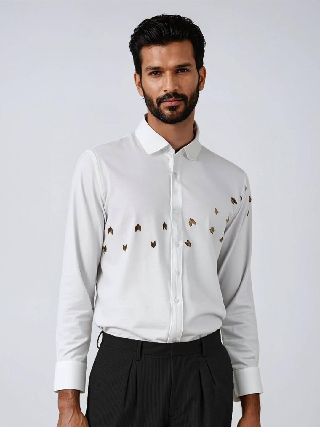 

HE SPOKE Men Smart Tailored Fit Opaque Party Shirt, White