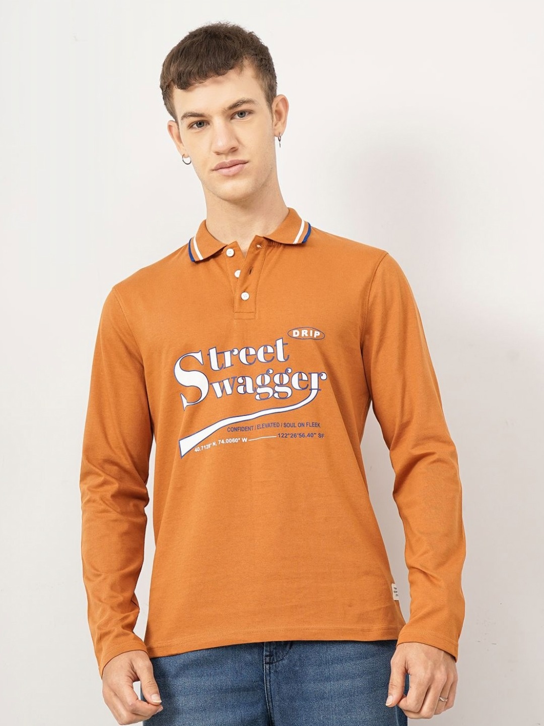

Genoa Men Typography Printed Polo Collar Cotton T-shirt, Brown