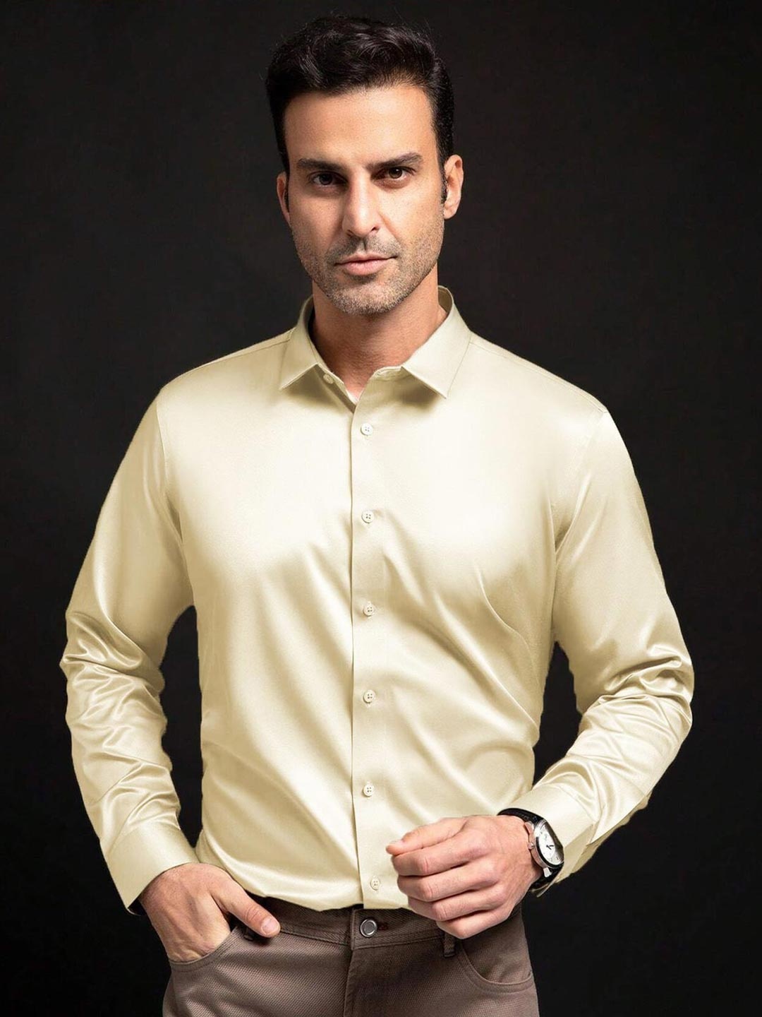 

SOLSTICE Men Comfort Opaque Party Shirt, Beige