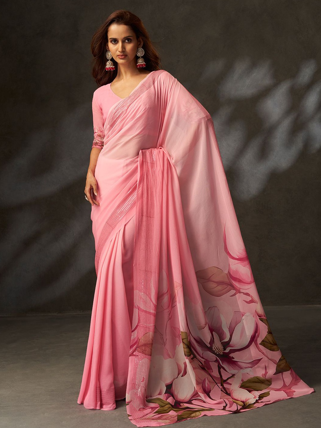 

SARHAFloral Pure Georgette Saree, Pink