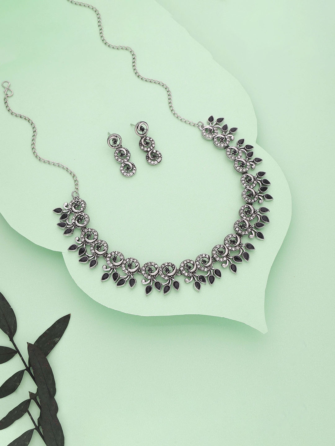 

Anouk Silver-Plated Artificial Stones-Studded Necklace and Earrings