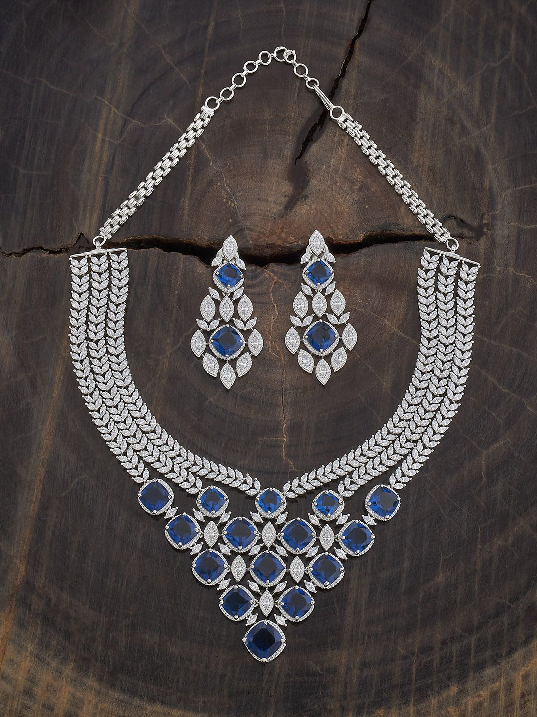 

Kushal's Fashion Jewellery Sapphire Rhodium-Plated Party Zircon Jewellery Set, Silver