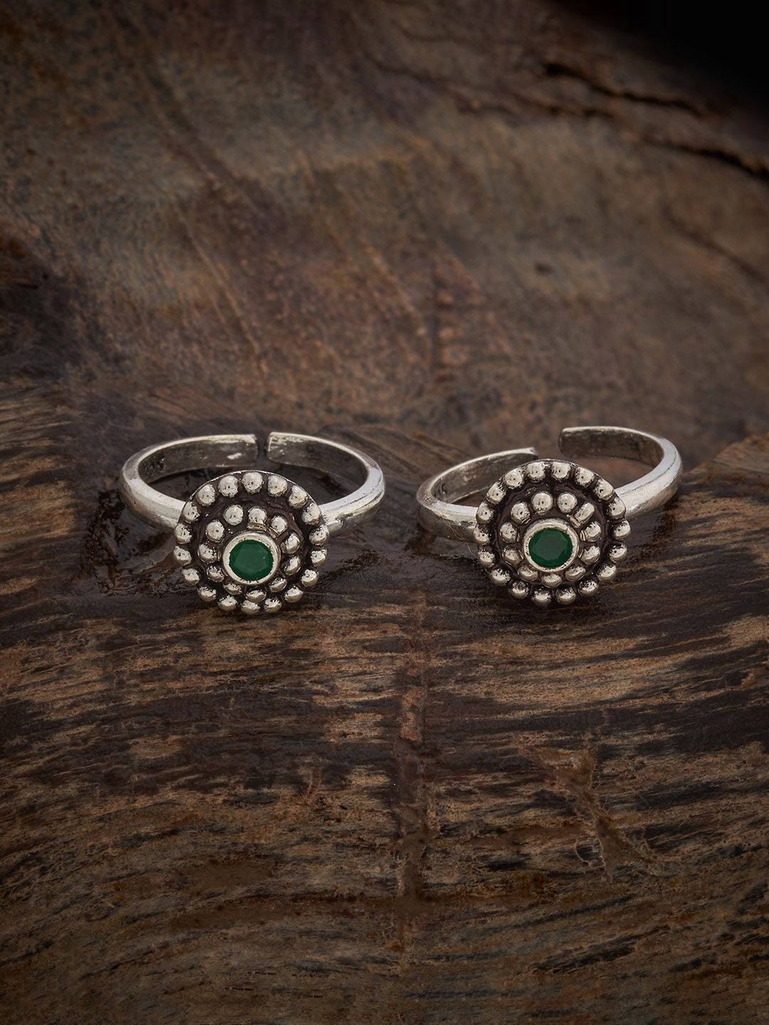 

Kushal's Fashion Jewellery Sterling Silver-Plated Stone Studded Oxidised Toe Rings