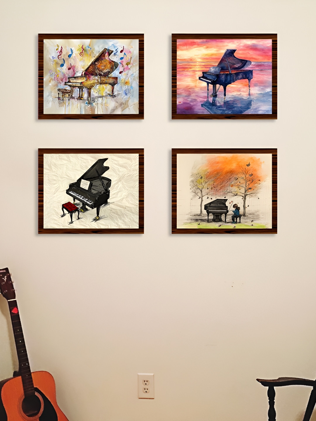 

CVANU Brown & Beige 4 Pieces Printed Wooden Hanging Wall Arts