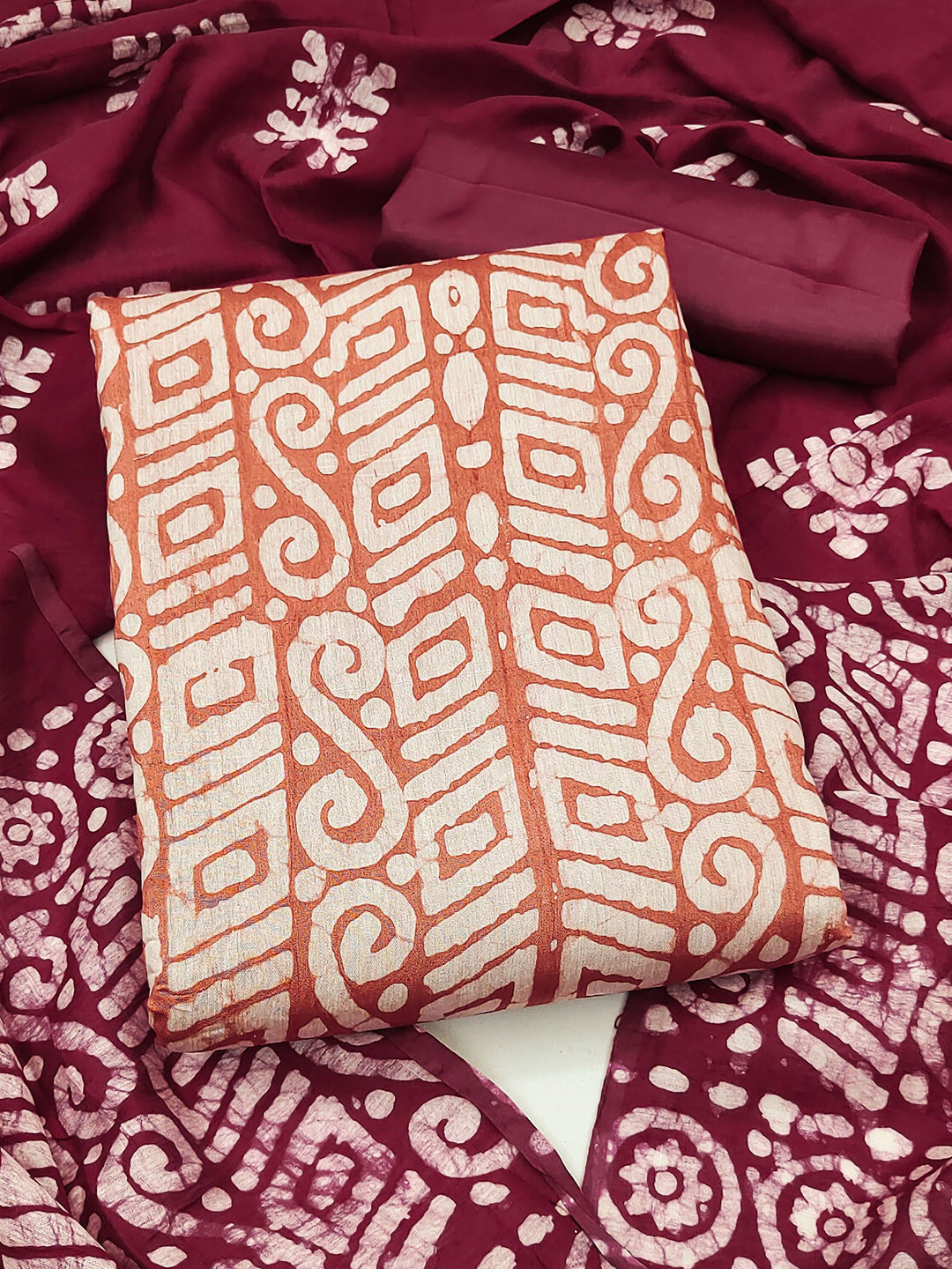 

SAINOOR Ethnic Motifs Printed Pure Cotton Unstitched Dress Material, Peach