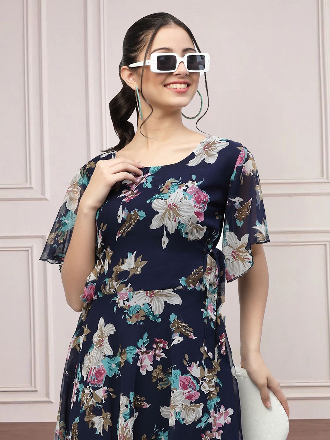 

Moda Rapido Floral Print Applique Fit & Flare Dress, Multi