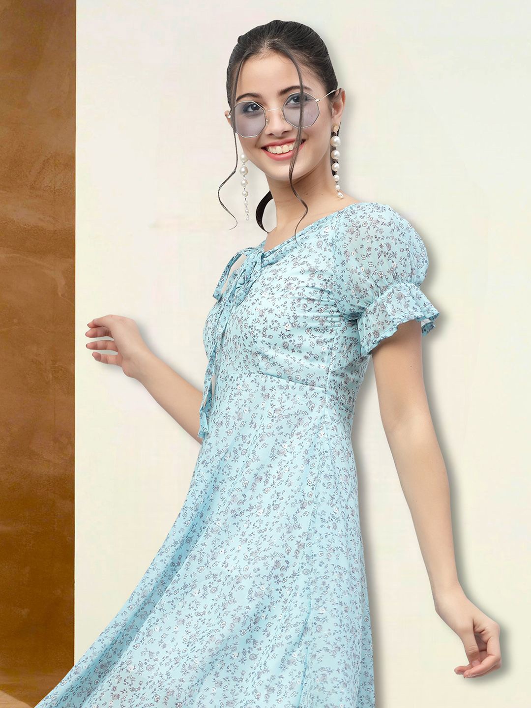 

Moda Rapido Floral Print Applique Fit & Flare Dress, Blue