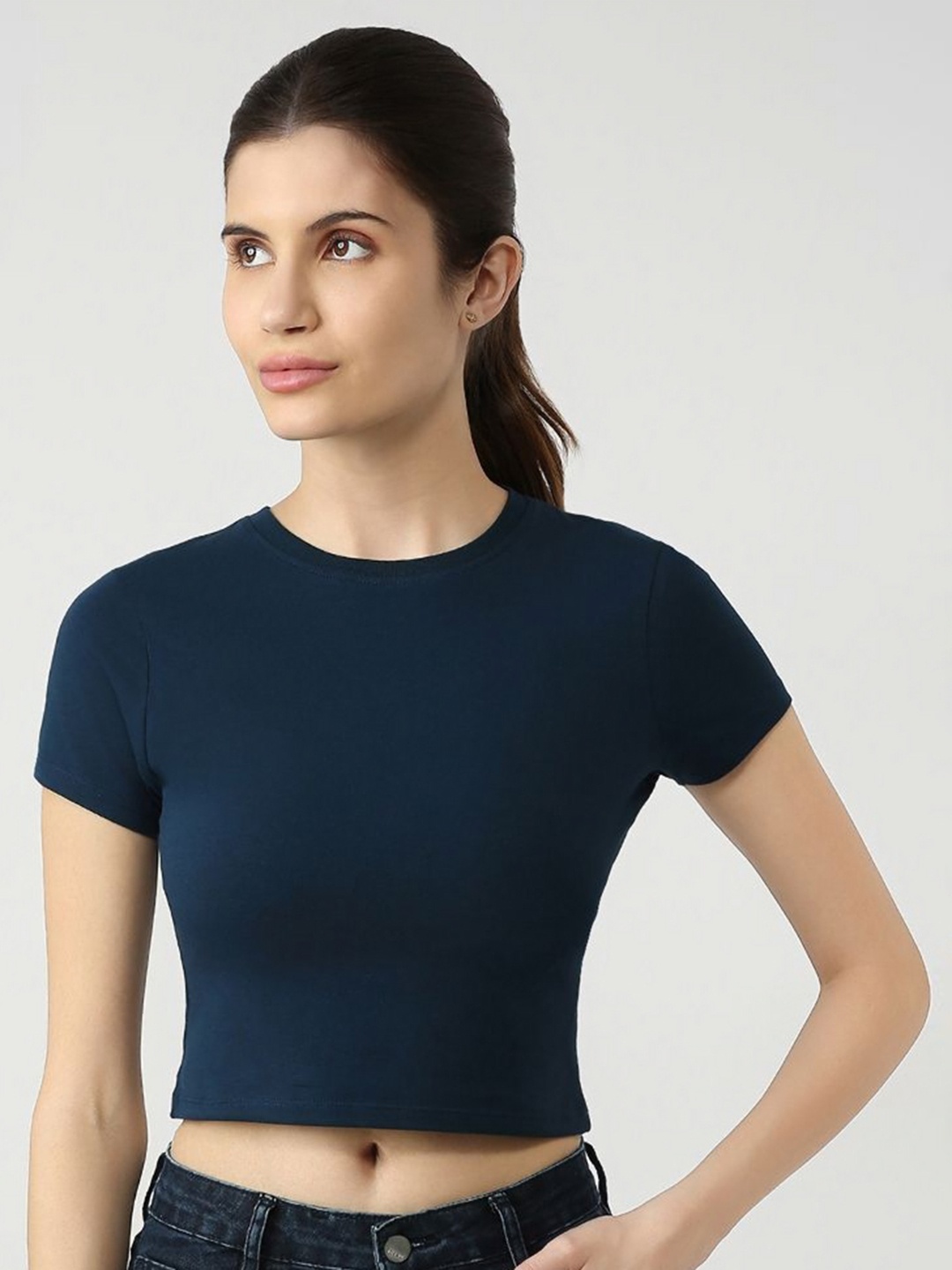 

Kraus Jeans Women Extended Sleeves Pockets Slim Fit T-shirt, Blue