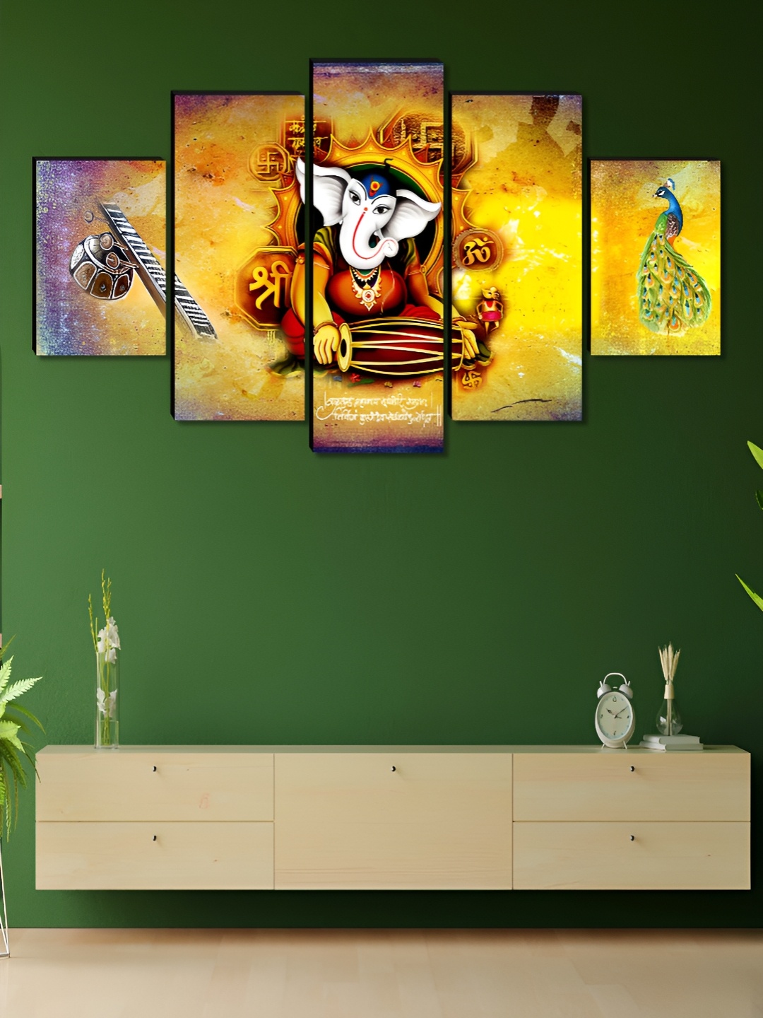 

Aura Yellow & White 5 Pieces Wooden Ganesha Religious Wall Art