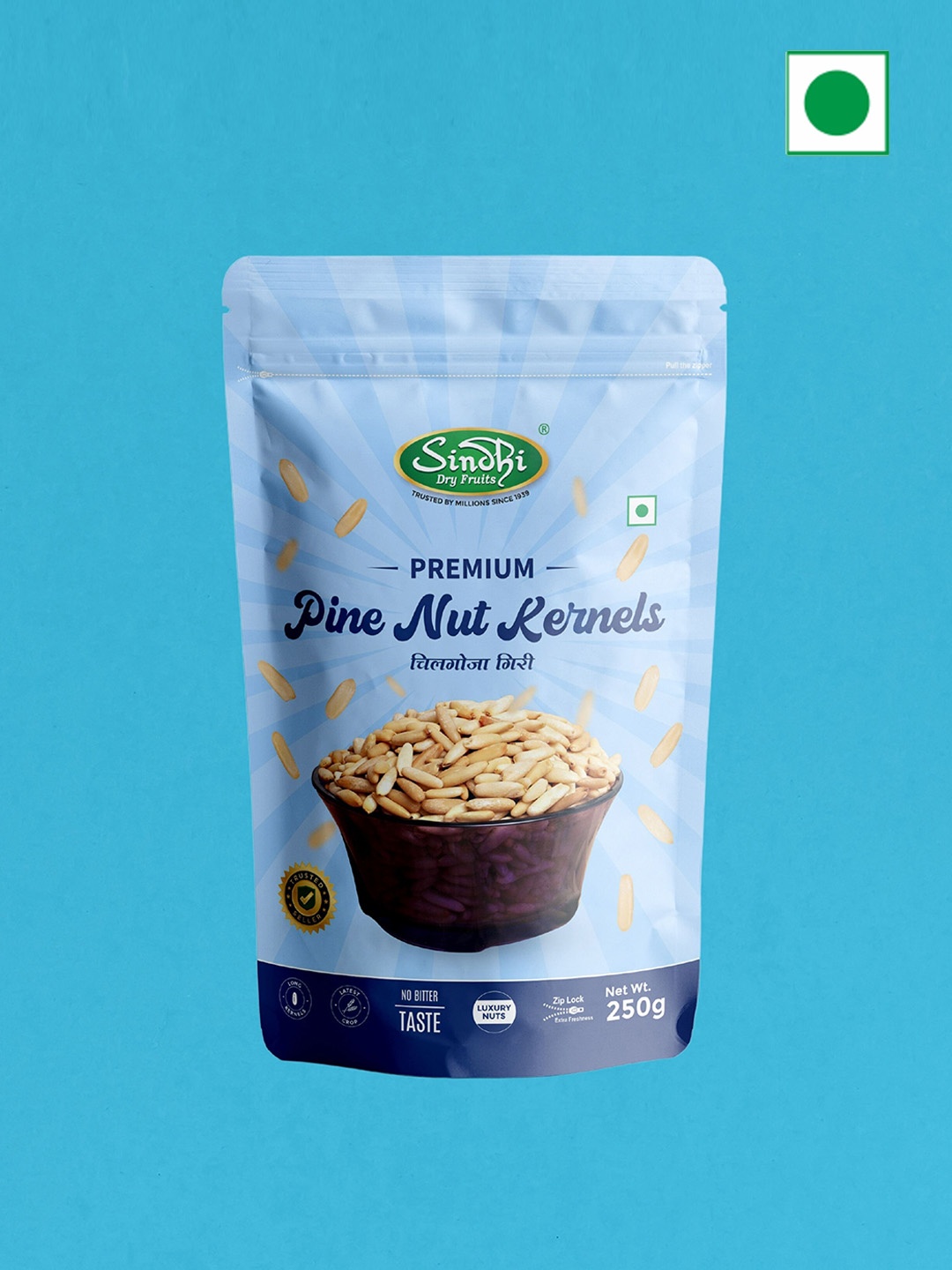 

SINDHI Dry Fruits Pine Nuts Chilgoja Giri 250 g, Blue