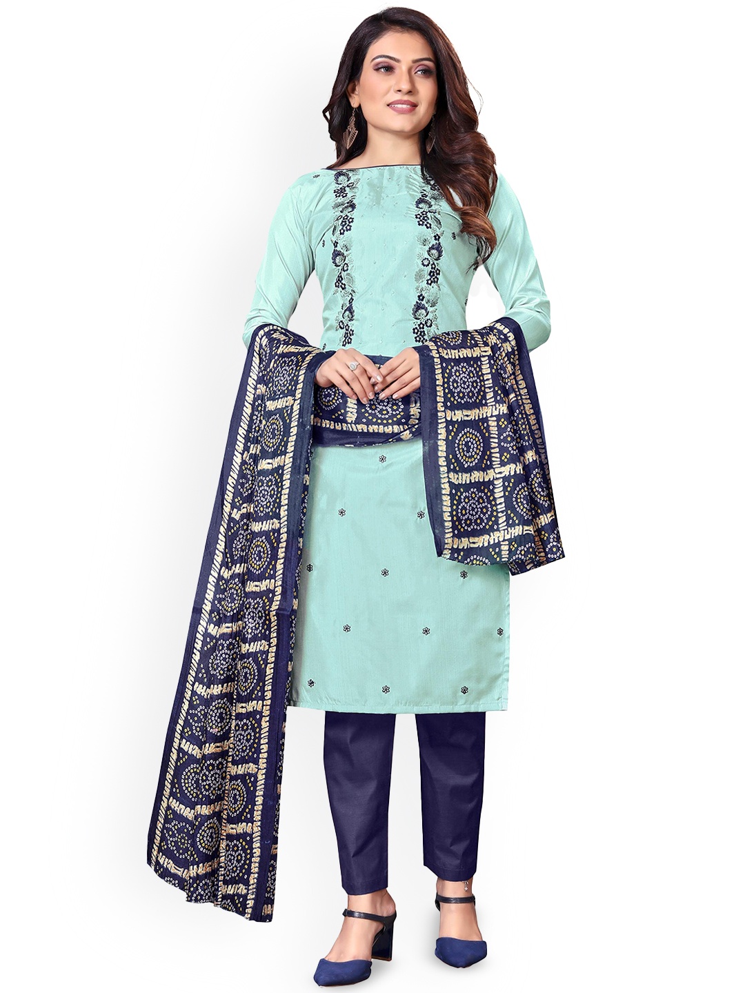 

SAINOOR Floral Embroidered Unstitched Dress Material, Sea green