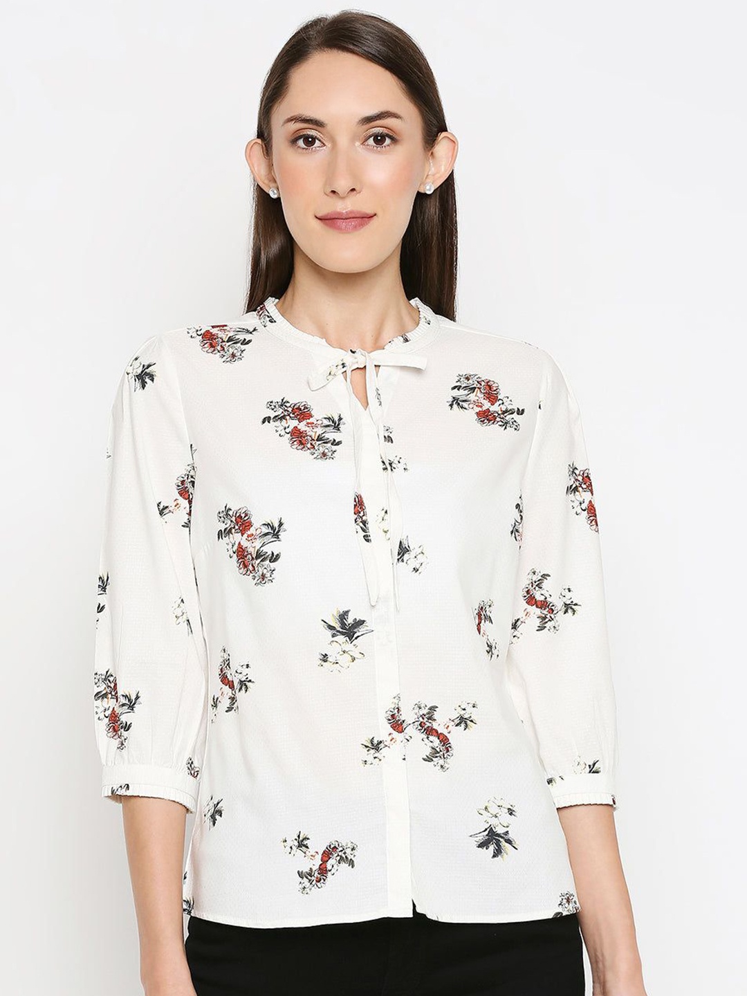 

Kraus Jeans Floral Print Keyhole Neck Top, Off white