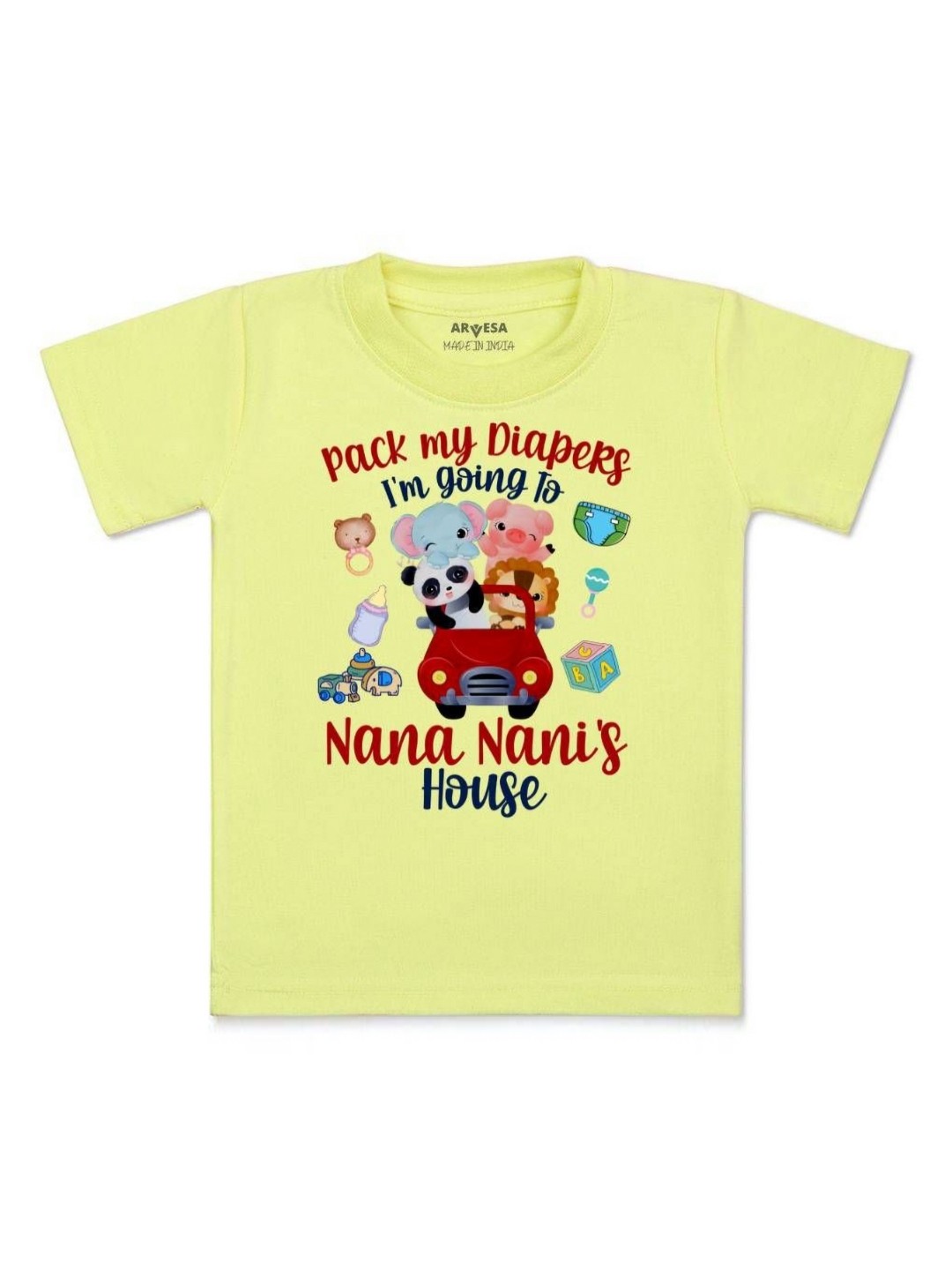 

Arvesa Kids I Am Going To Nana Nani House Printed Tshirt, Yellow