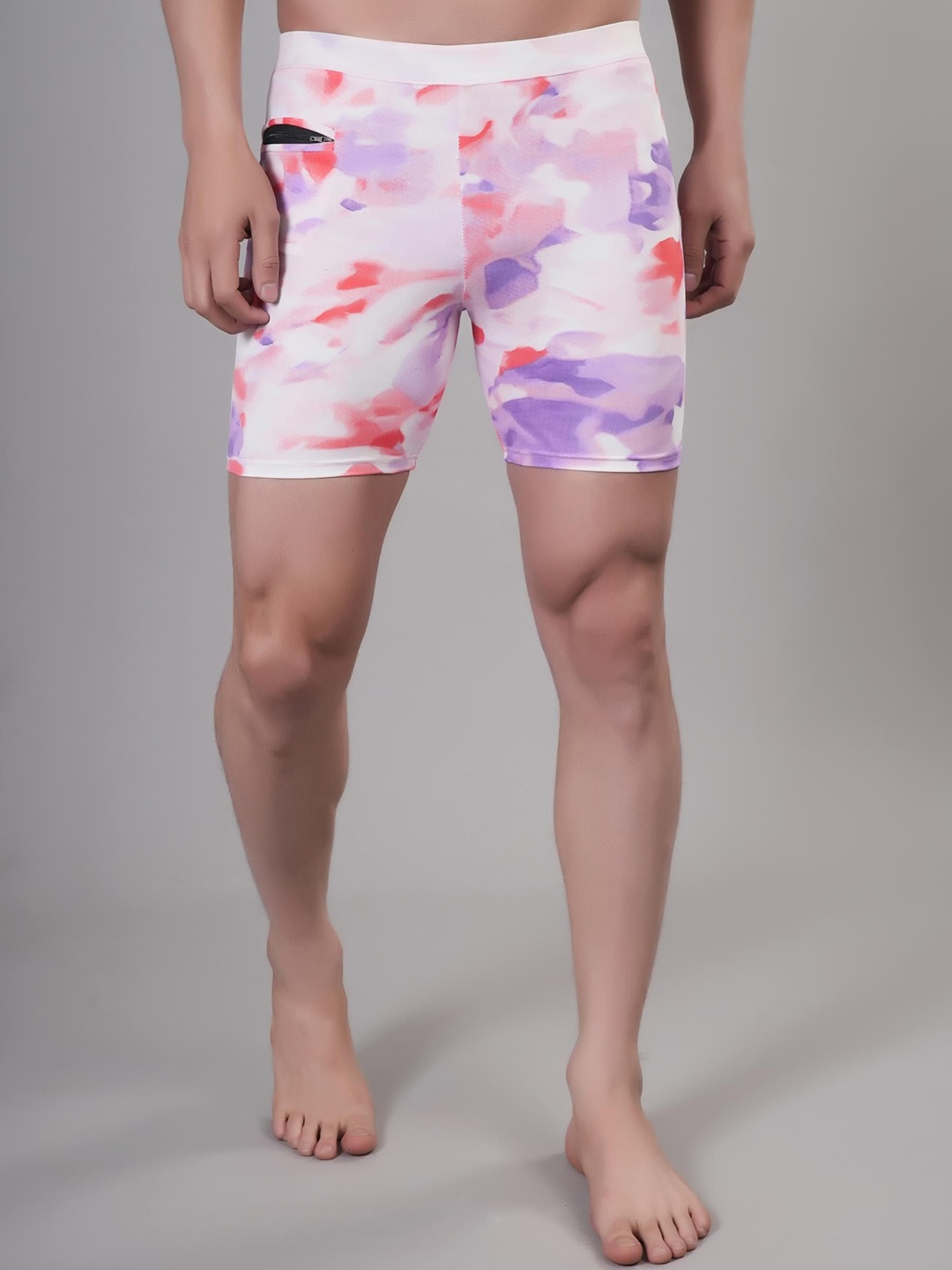 

UllasPemium Men Printed Swim Shorts with Key Pocket, White