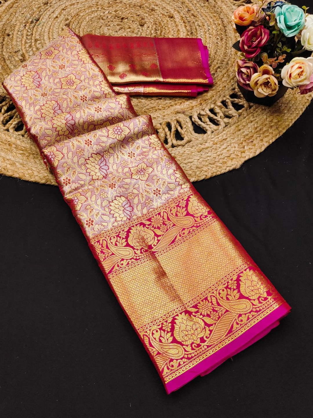 

DIVASTRI Zari Pure Silk Handloom Banarasi Saree, Orange