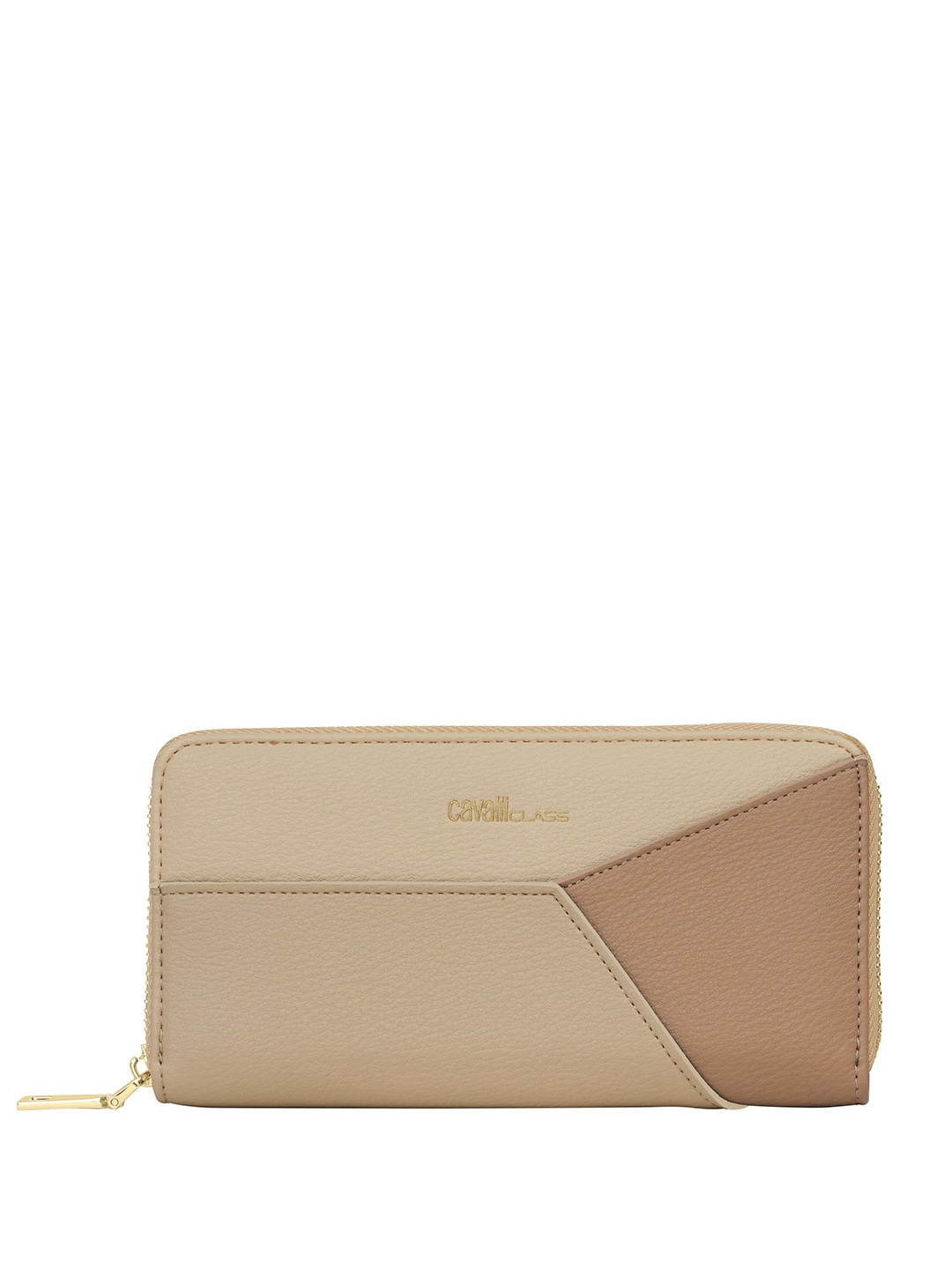 

Cavalli Class Women Geometric Colourblocked Cut Work Zip Around Wallet, Beige